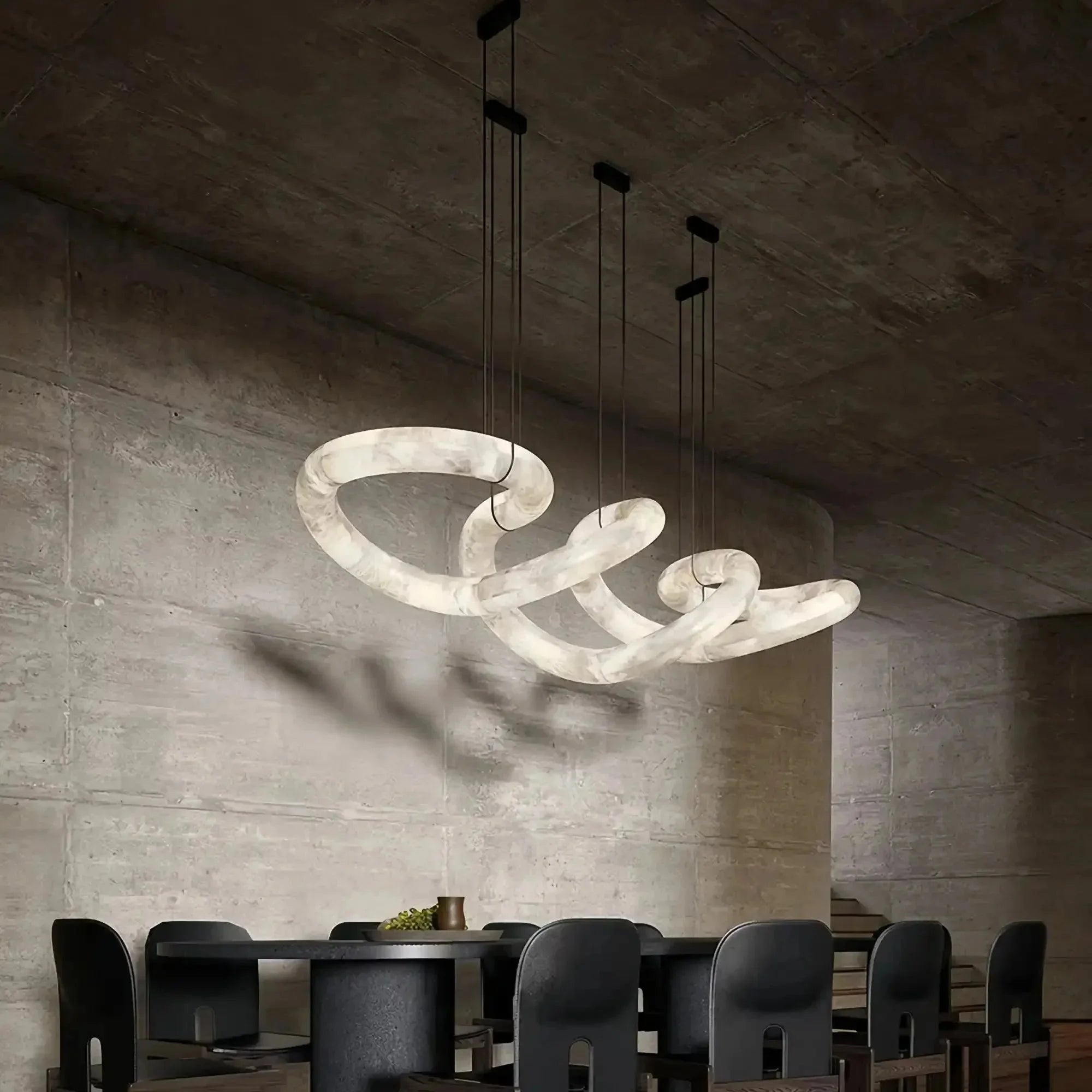 Trivellolab Infinity Massive Alabaster Chandelier - L96"xW31"xH24"Warm WhiteBlackTrivellolab