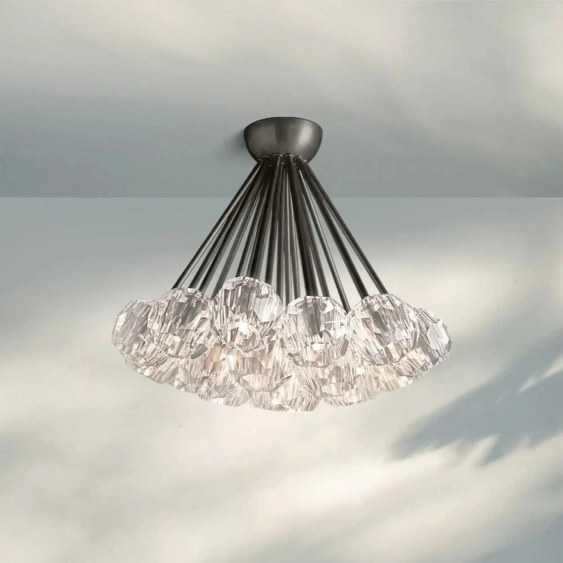 Bouble De Crystal Cluster Flushmount 24''-Brass-Clear-Blushlighting