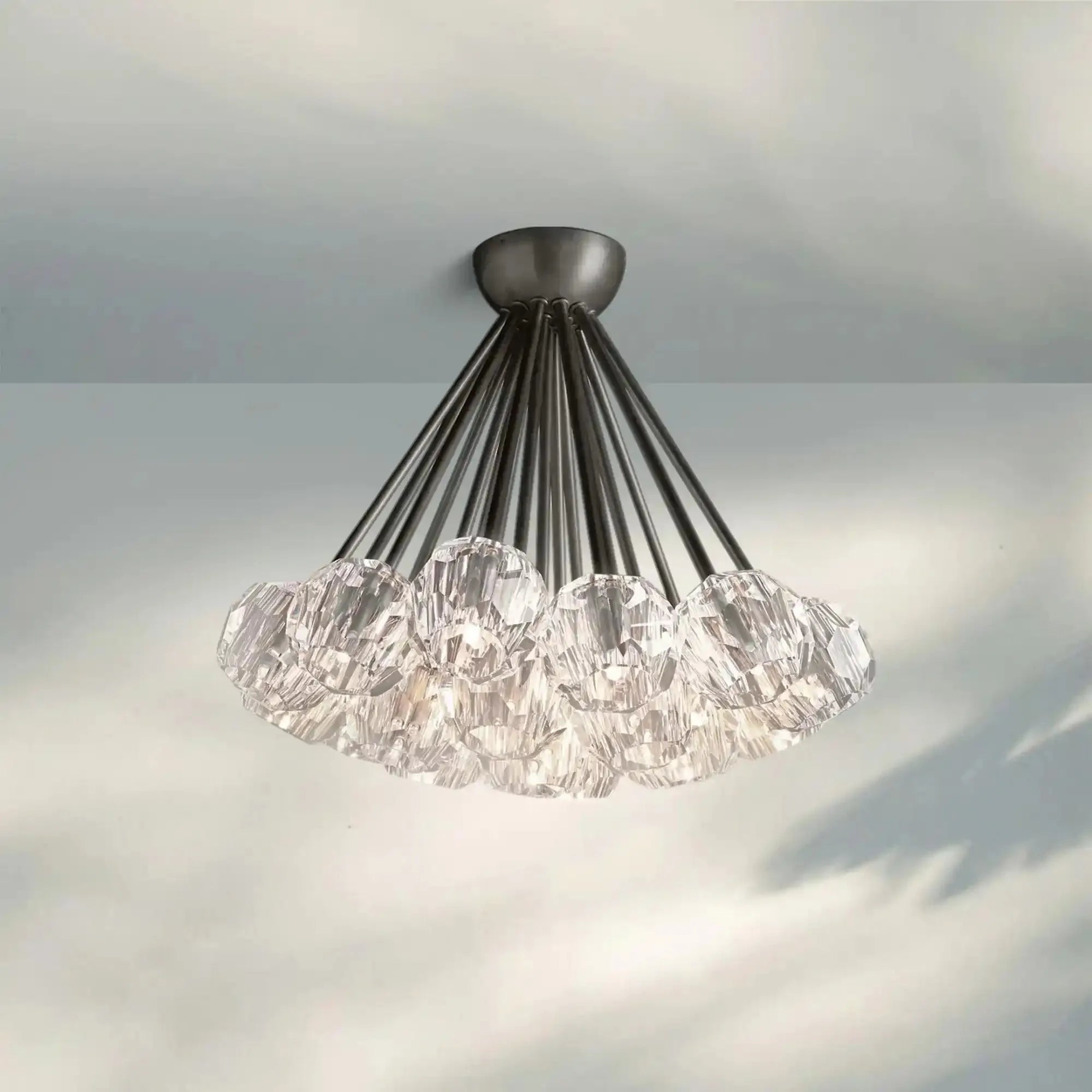 Bouble De Crystal Cluster Flushmount 24''-Black-Clear-Blushlighting
