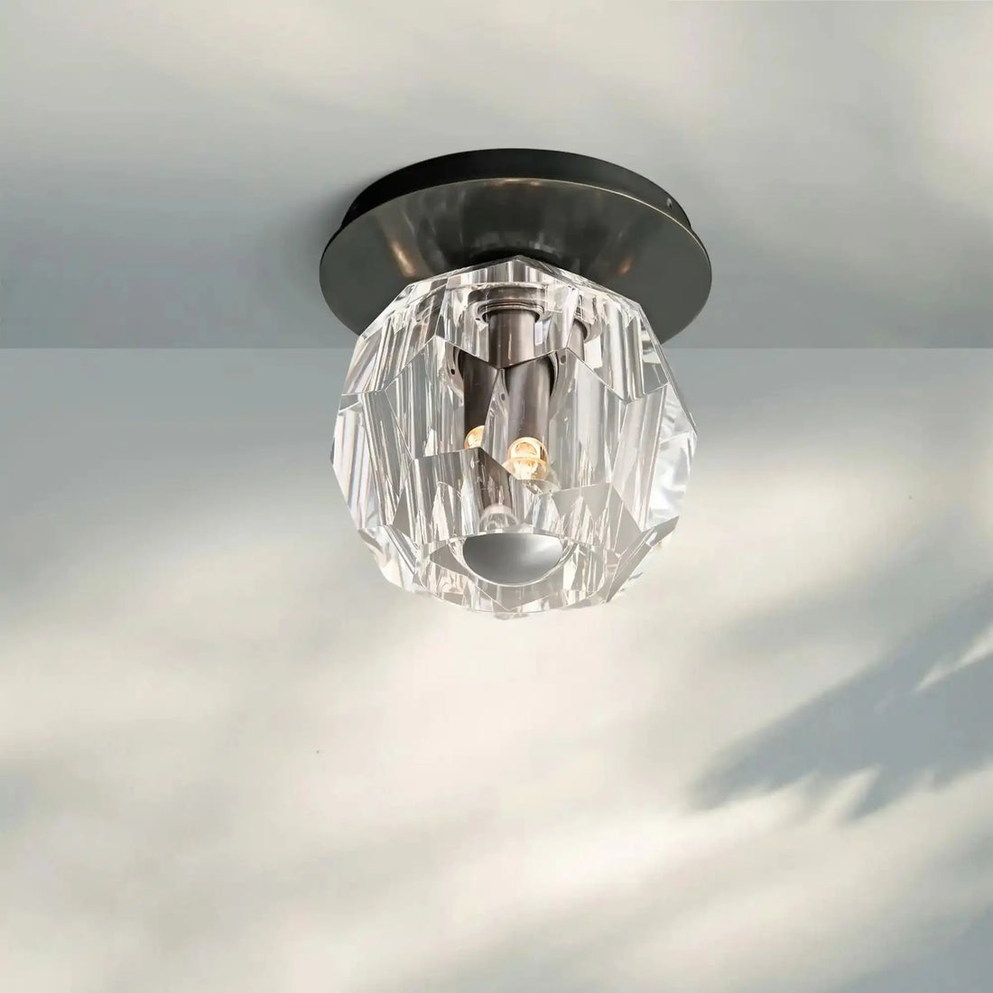 Bouble De Crystal Single Flushmount-Lacquered Burnished Brass-Clear-Blushlighting