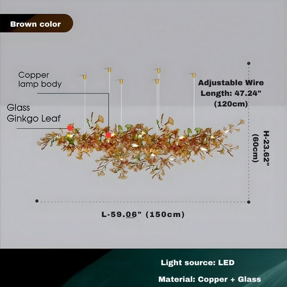 Calla Ginko Leaf Linear Chandelier - GreenL59.06" (150cm)Warm Light 2700KTrivellolab