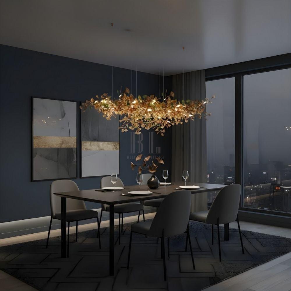 Calla Ginko Leaf Linear Chandelier - BrownL59.06" (150cm)Warm Light 2700KTrivellolab