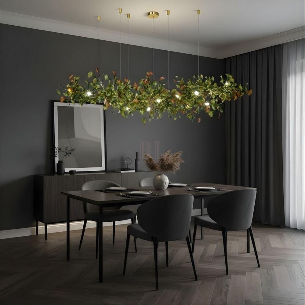 Calla Ginko Leaf Linear Chandelier - GreenL59.06" (150cm)Warm Light 2700KTrivellolab