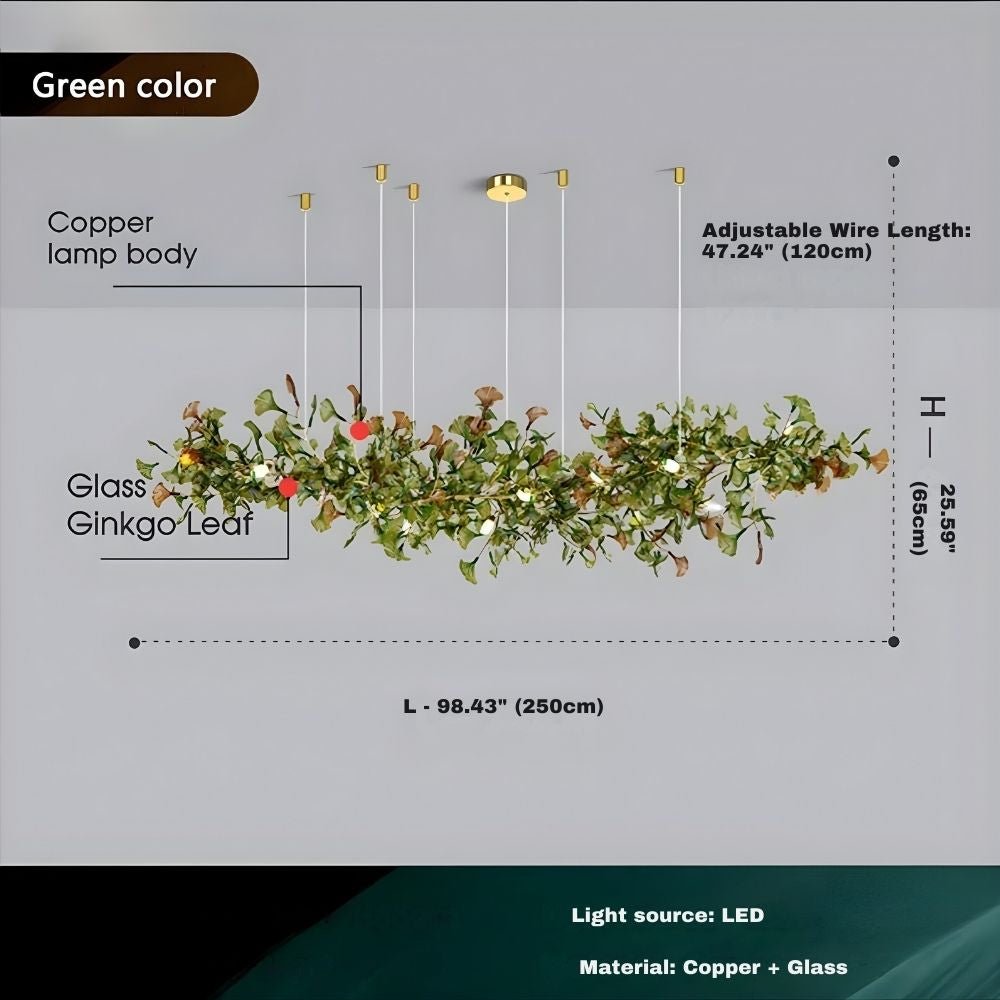 Calla Ginko Leaf Linear Chandelier - GreenL59.06" (150cm)Warm Light 2700KTrivellolab