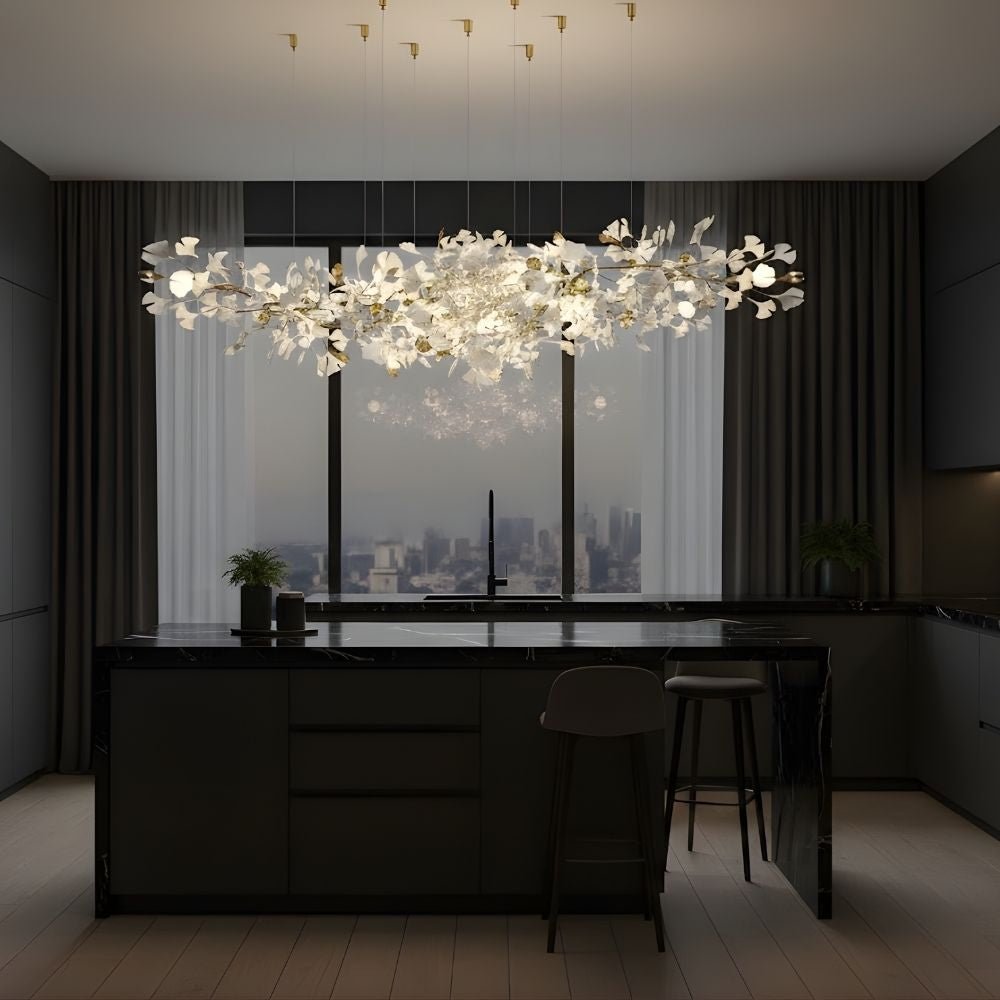 Calla Ginko Leaf Linear Chandelier - GreenL59.06" (150cm)Warm Light 2700KTrivellolab