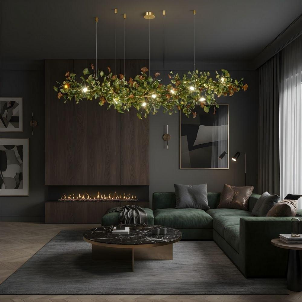 Calla Ginko Leaf Linear Chandelier - GreenL59.06" (150cm)Warm Light 2700KTrivellolab