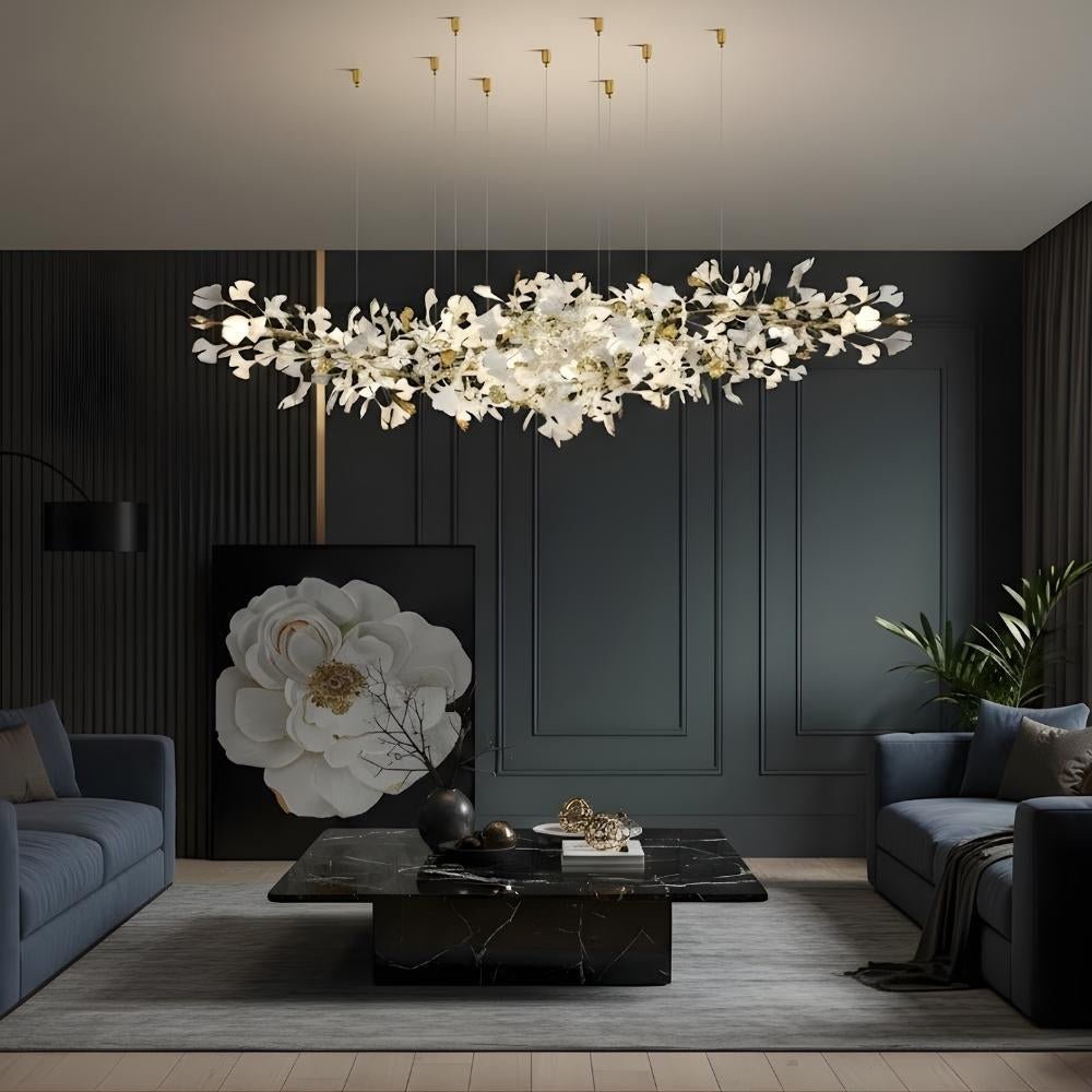 Calla Ginko Leaf Linear Chandelier - WhiteL59.06" (150cm)Warm Light 2700KTrivellolab