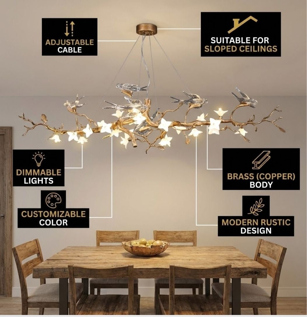 Calyx Bird Branch Chandelier for Dining Room - Copper49.2" (125cm)Warm White 3000KTrivellolab