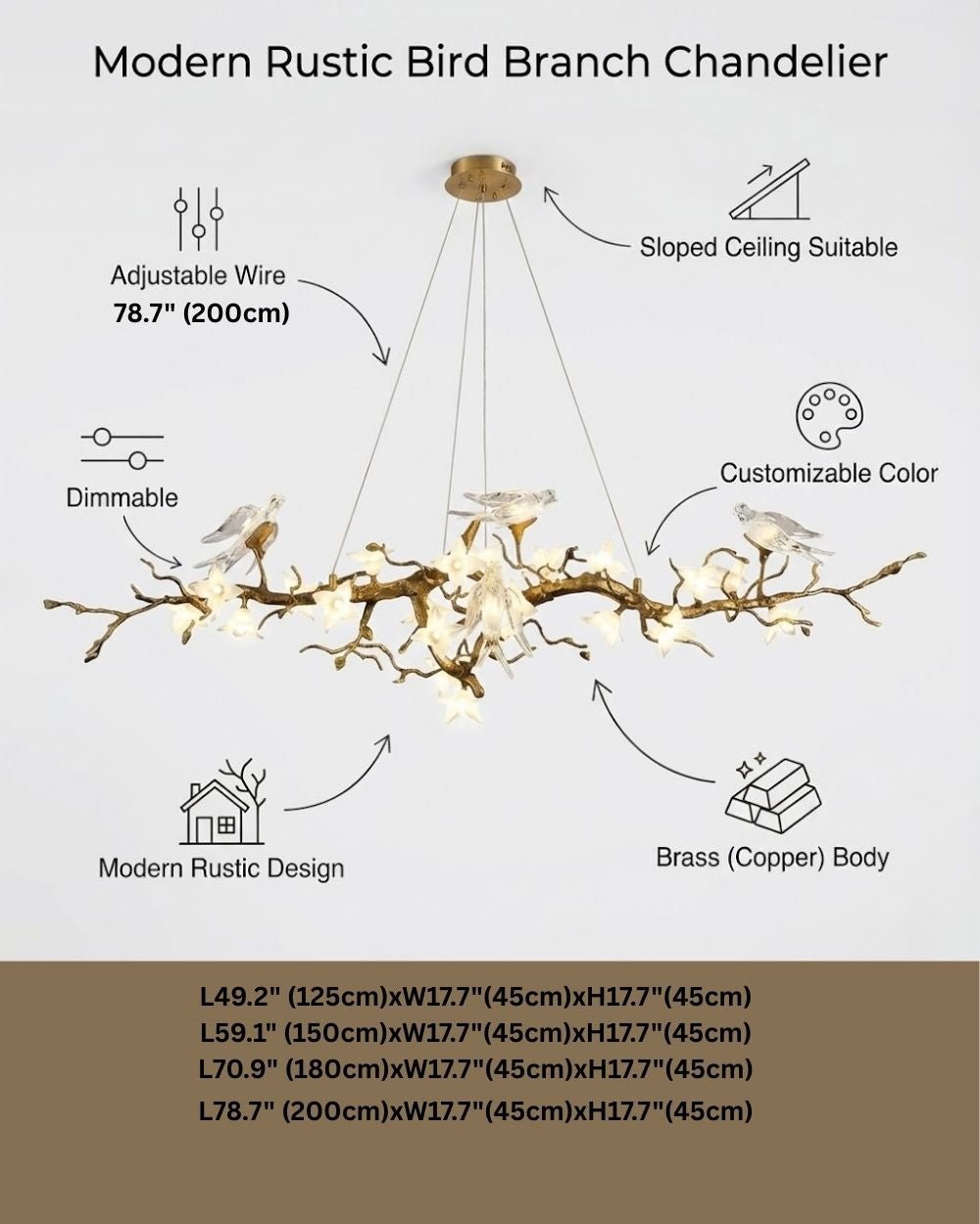 Calyx Bird Branch Chandelier for Dining Room - Copper49.2" (125cm)Warm White 3000KTrivellolab