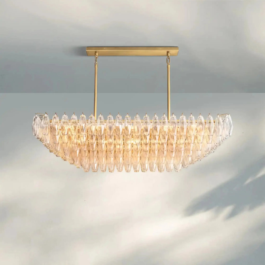 Chiare Glass Tiered Rectangular Chandelier 54'' 74''-54''-Bronze-Clear