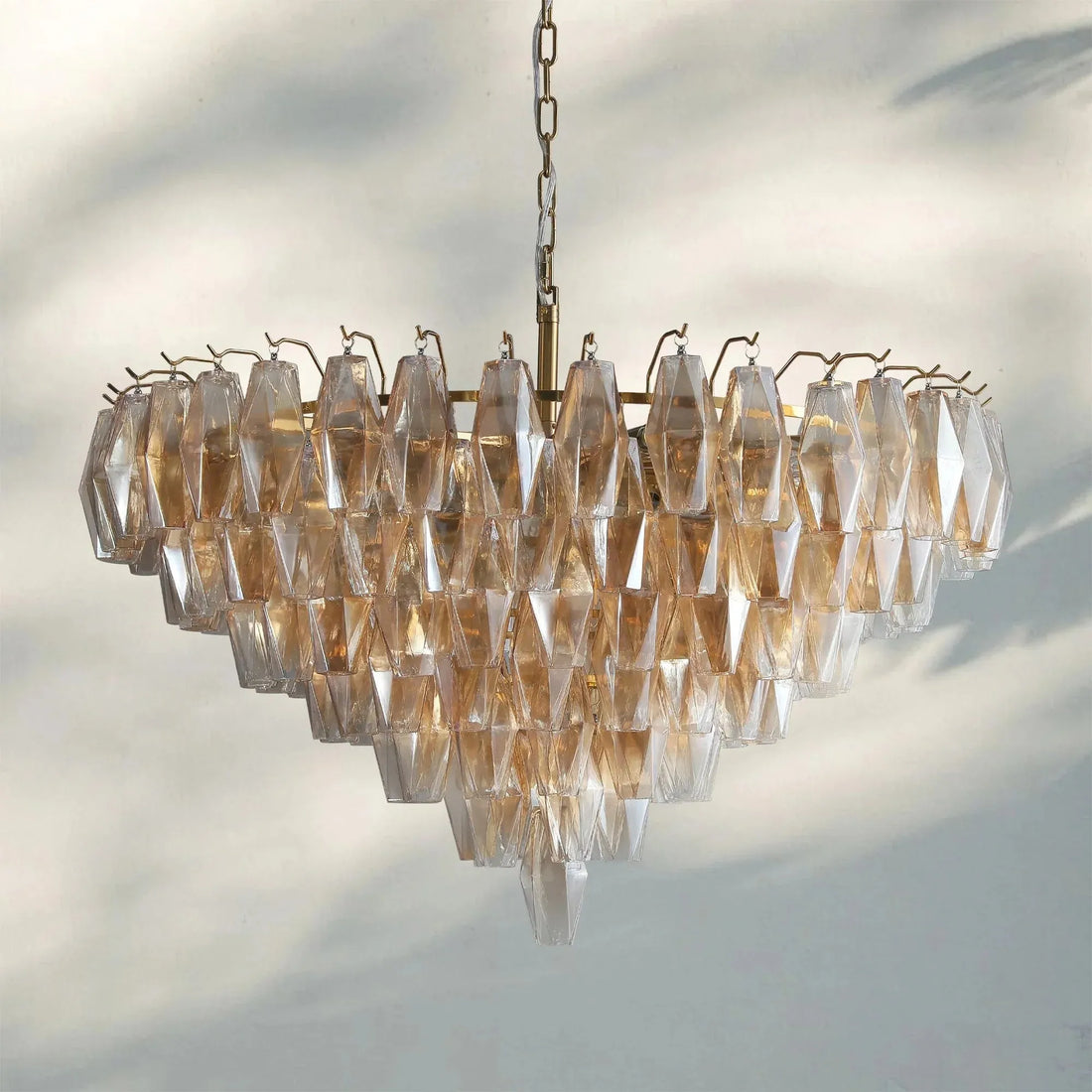 Chiare Glass Tiered Round Chandelier 37‘’ 47‘’ 62‘’-37'' 14-Light-Lacquered Burnished Brasss-Clear