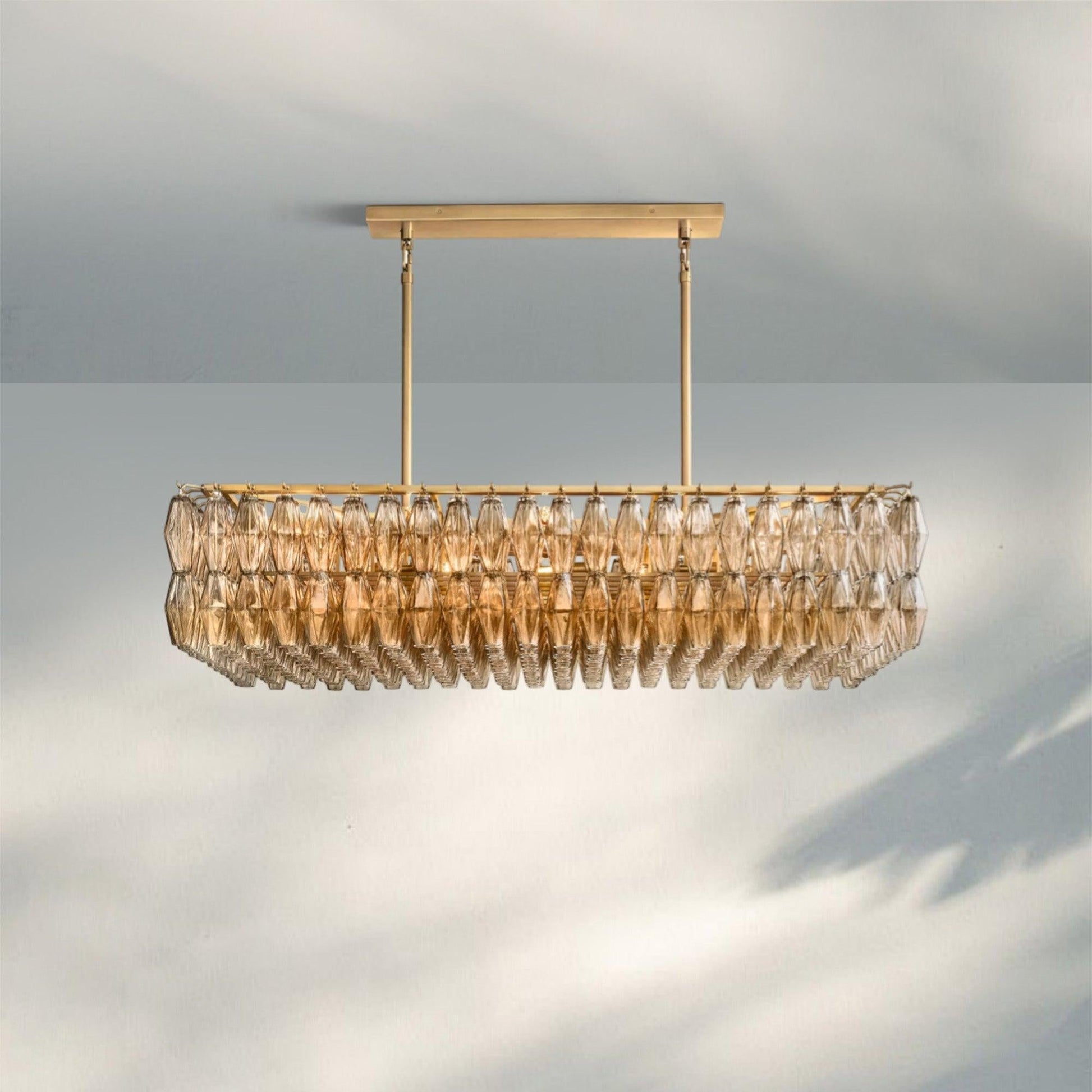 Chiare Modern Glass Rectangular Glass Chandelier 54" 74″-54''-Lacquered Burnished Brass-Smoke