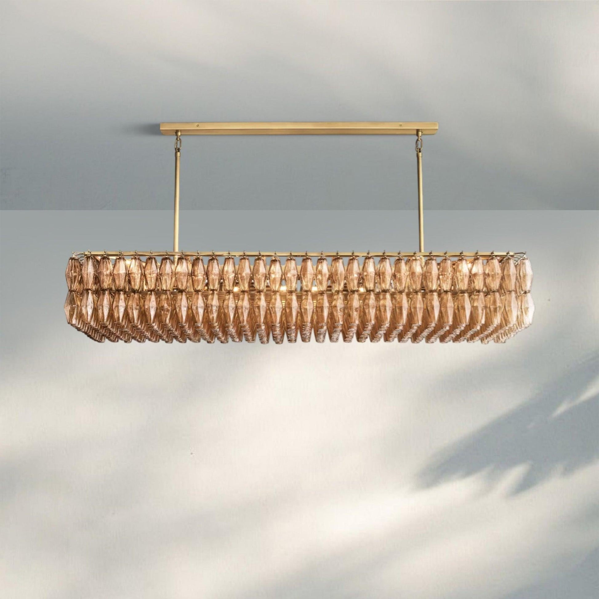 Chiare Modern Glass Rectangular Glass Chandelier 54" 74″-74''-Lacquered Burnished Brass-Smoke