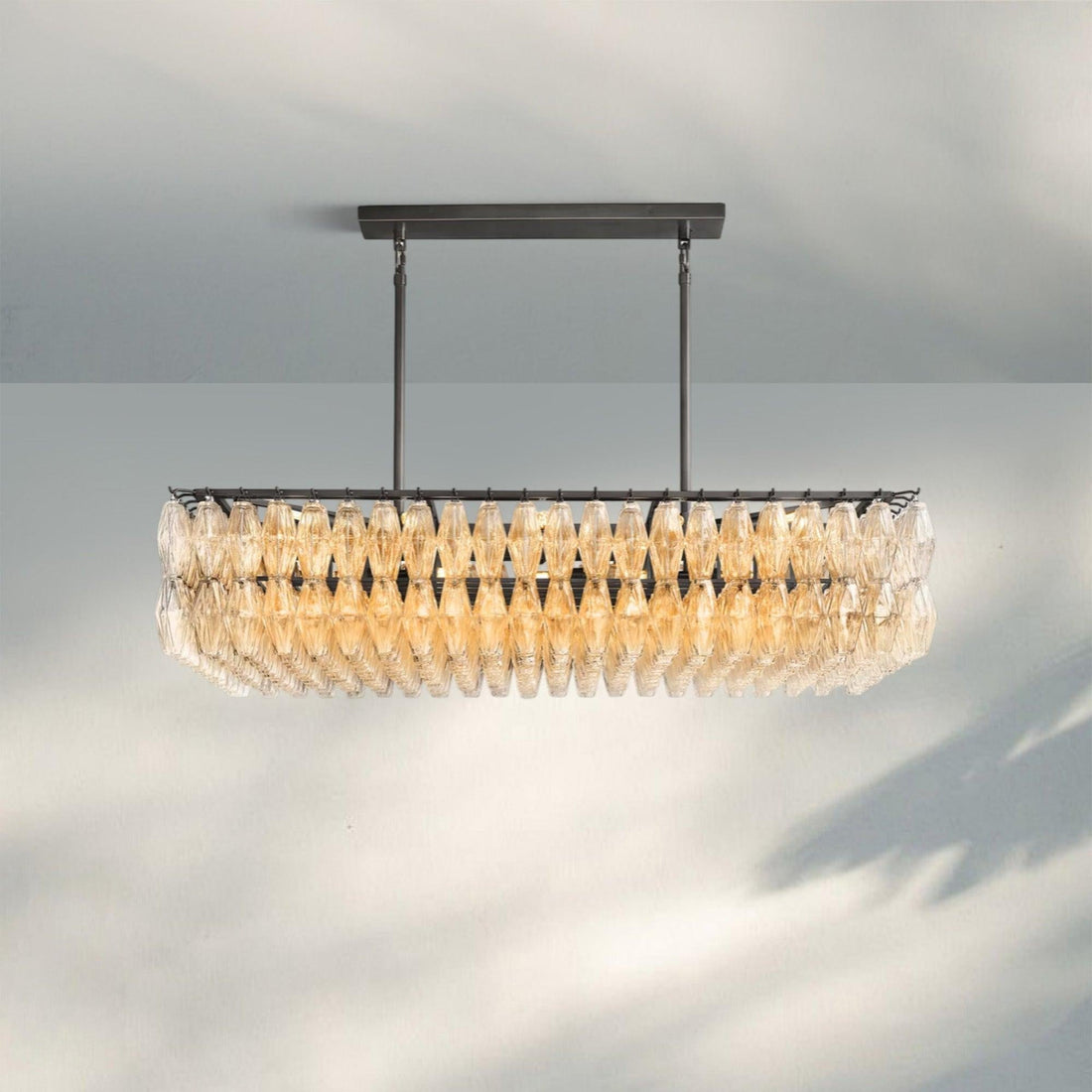 Chiare Modern Glass Rectangular Glass Chandelier 54" 74″-54''-Satin Nickel-Clear
