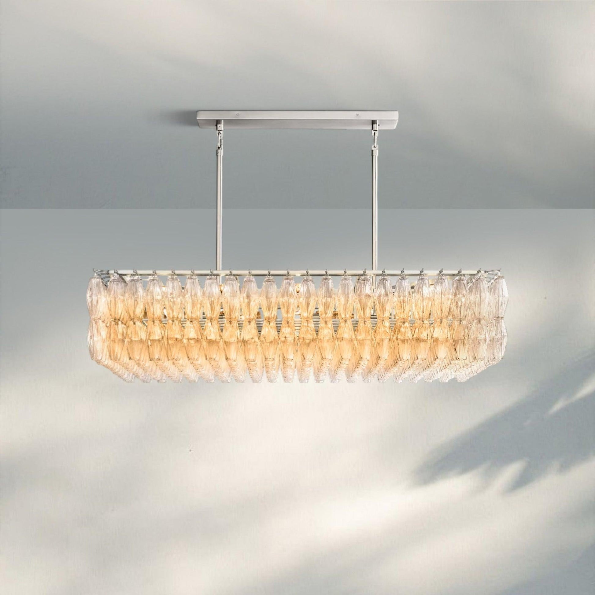 Chiare Modern Glass Rectangular Glass Chandelier 54" 74″-54''-Satin Nickel-Clear