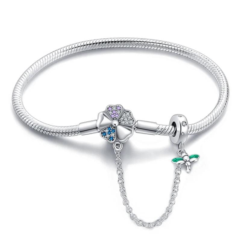 Trivellolab Clover and Dragonfly Charm Bracelet with Safety Chain
