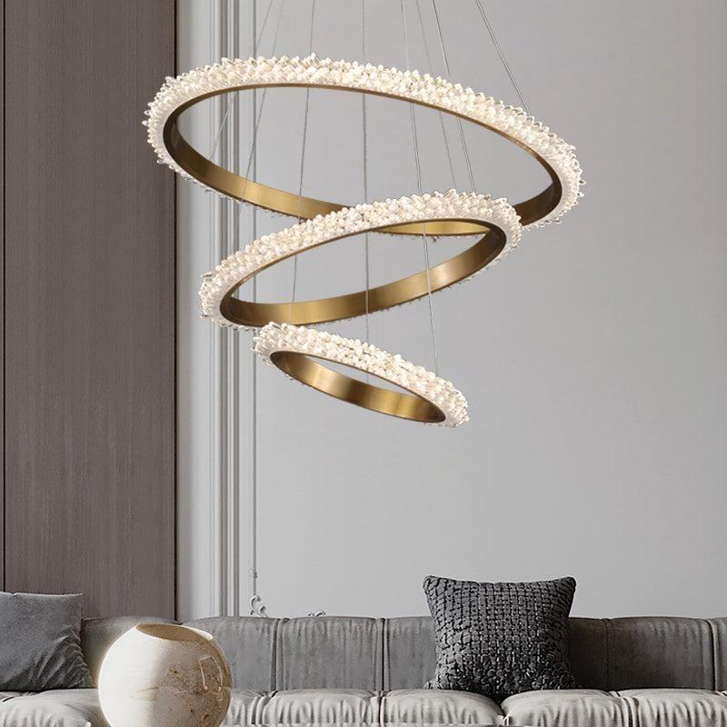 Contemporary K9 Crystal Halo Circle Foyer Chandelier - THREE RINGS: 39.4" D/31.5" D/23.6" DTrivellolab