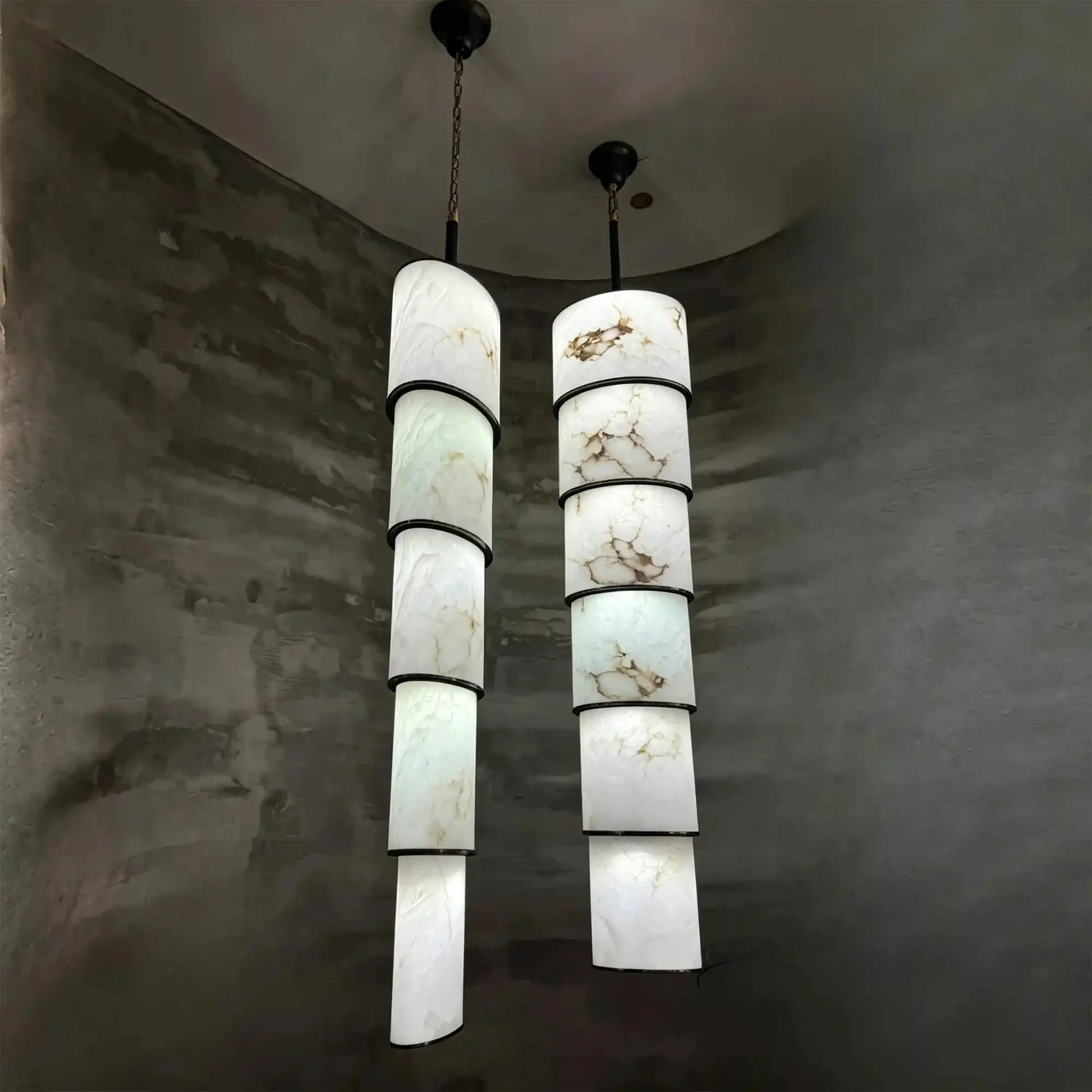 Contemporary Layered Oval Alabaster Column Pendant - 5 Layers/D13"*H55.91"(D33cm*H142cm)Warm Light 3000KTrivellolab