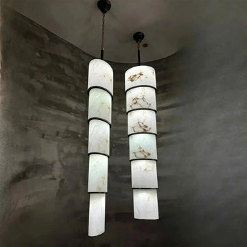 Contemporary Layered Oval Alabaster Column Pendant - 5 Layers/D13"*H55.91"(D33cm*H142cm)Warm Light 3000KTrivellolab