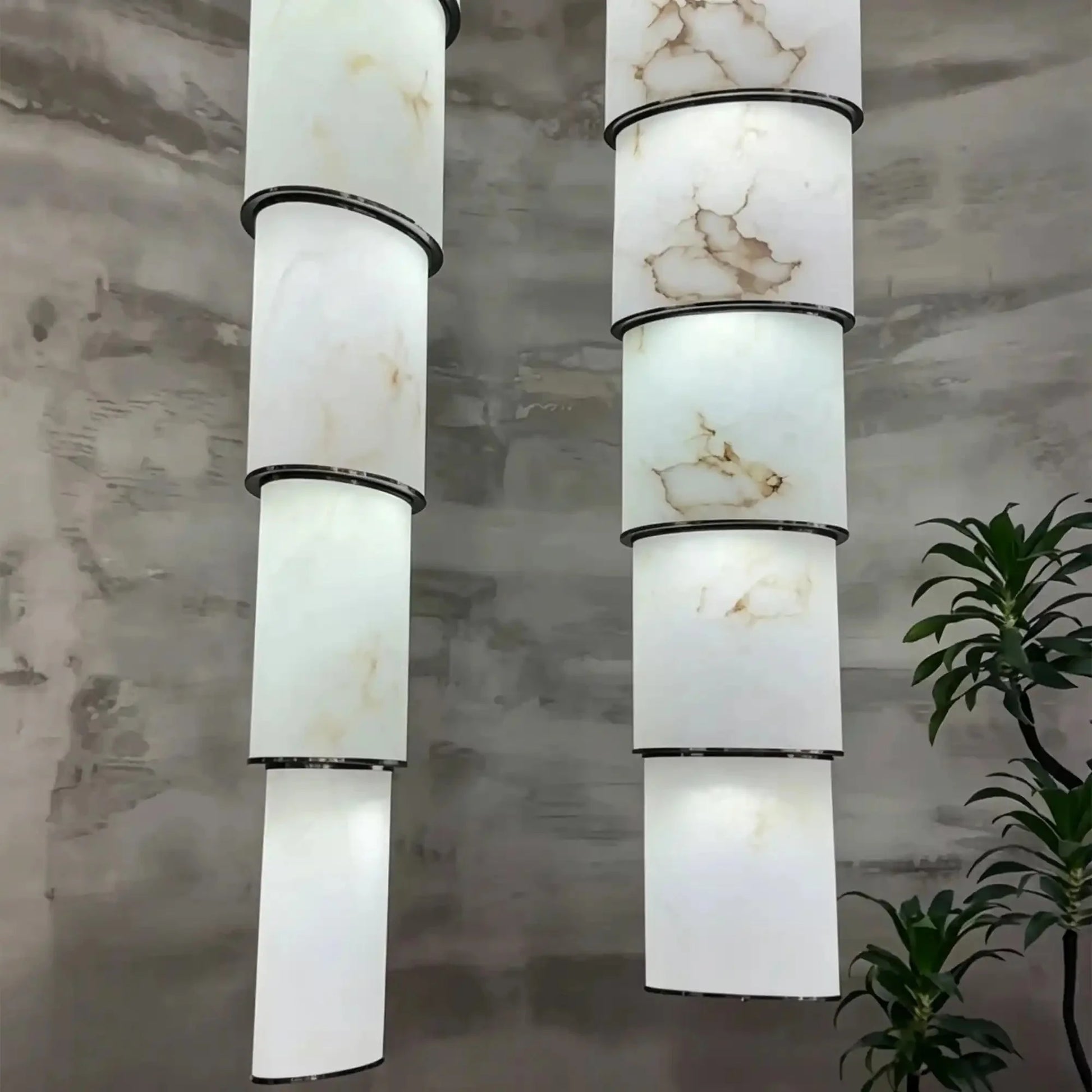 Contemporary Layered Oval Alabaster Column Pendant - 5 Layers/D13"*H55.91"(D33cm*H142cm)Warm Light 3000KTrivellolab