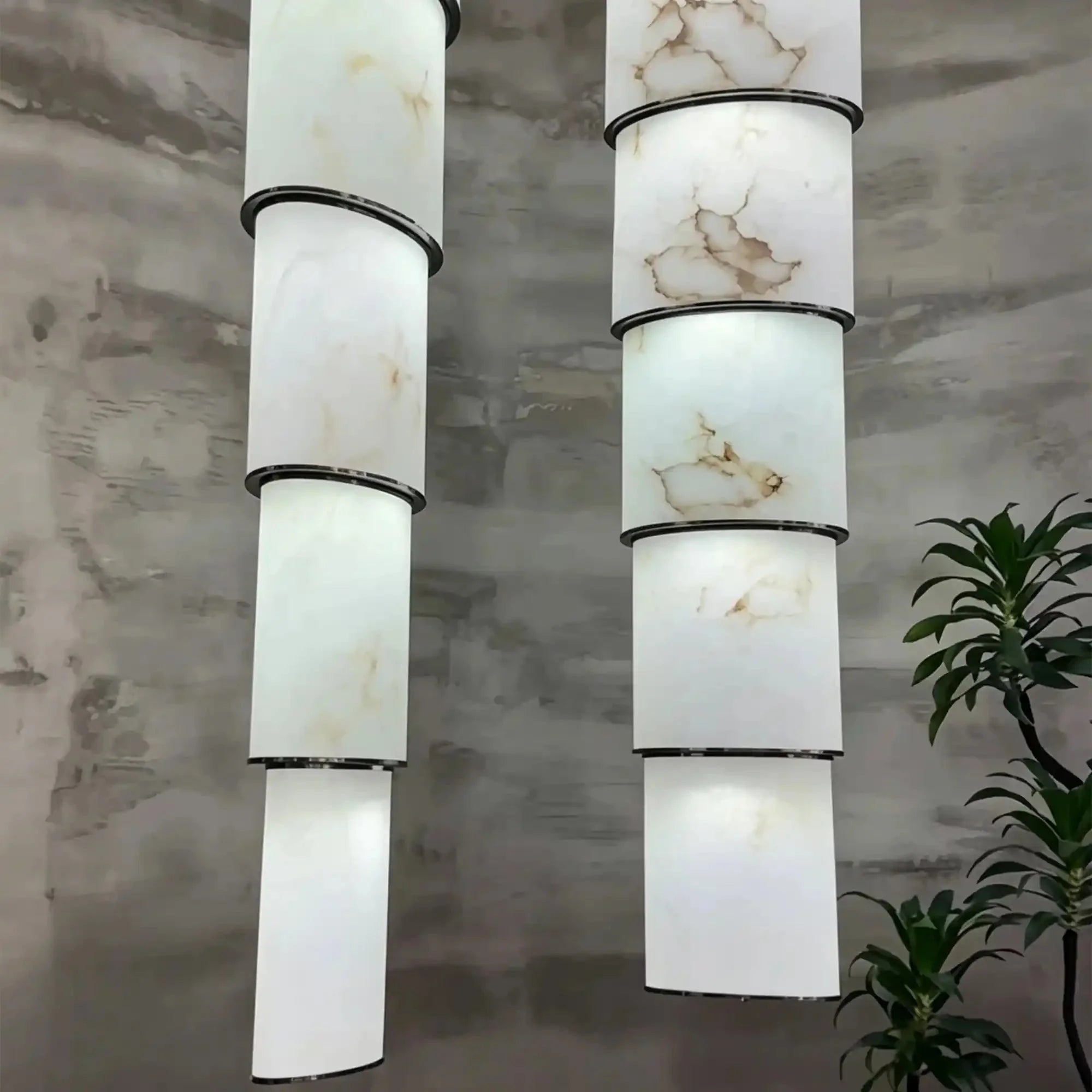 Contemporary Layered Oval Alabaster Column Pendant - 5 Layers/D13"*H55.91"(D33cm*H142cm)Warm Light 3000KTrivellolab