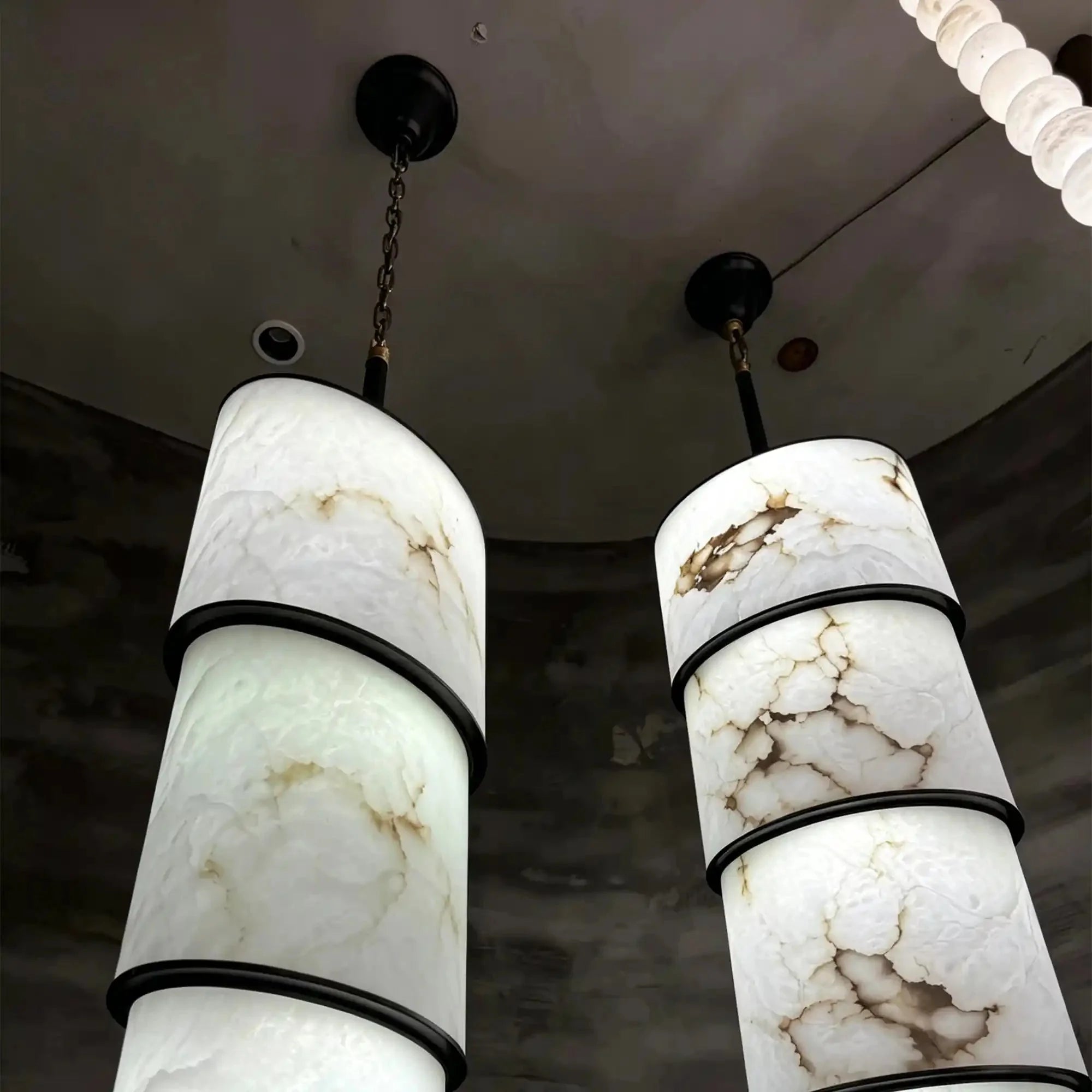 Contemporary Layered Oval Alabaster Column Pendant - 5 Layers/D13"*H55.91"(D33cm*H142cm)Warm Light 3000KTrivellolab