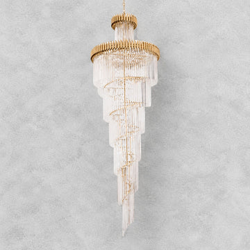 Crystal Spiral Chandelier – Gold Finish, 39‑in Diameter