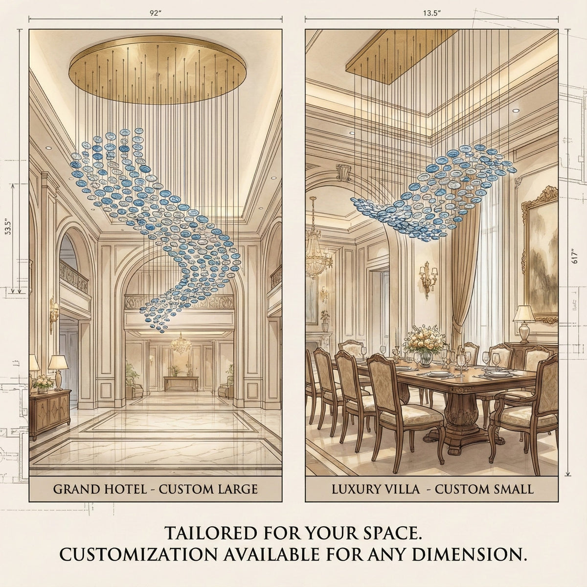 The Flying Surge LED Chandelier | Custom Size & Made - to - Order Lighting for Luxury Homes & Commercial Spaces - Trivellolab
