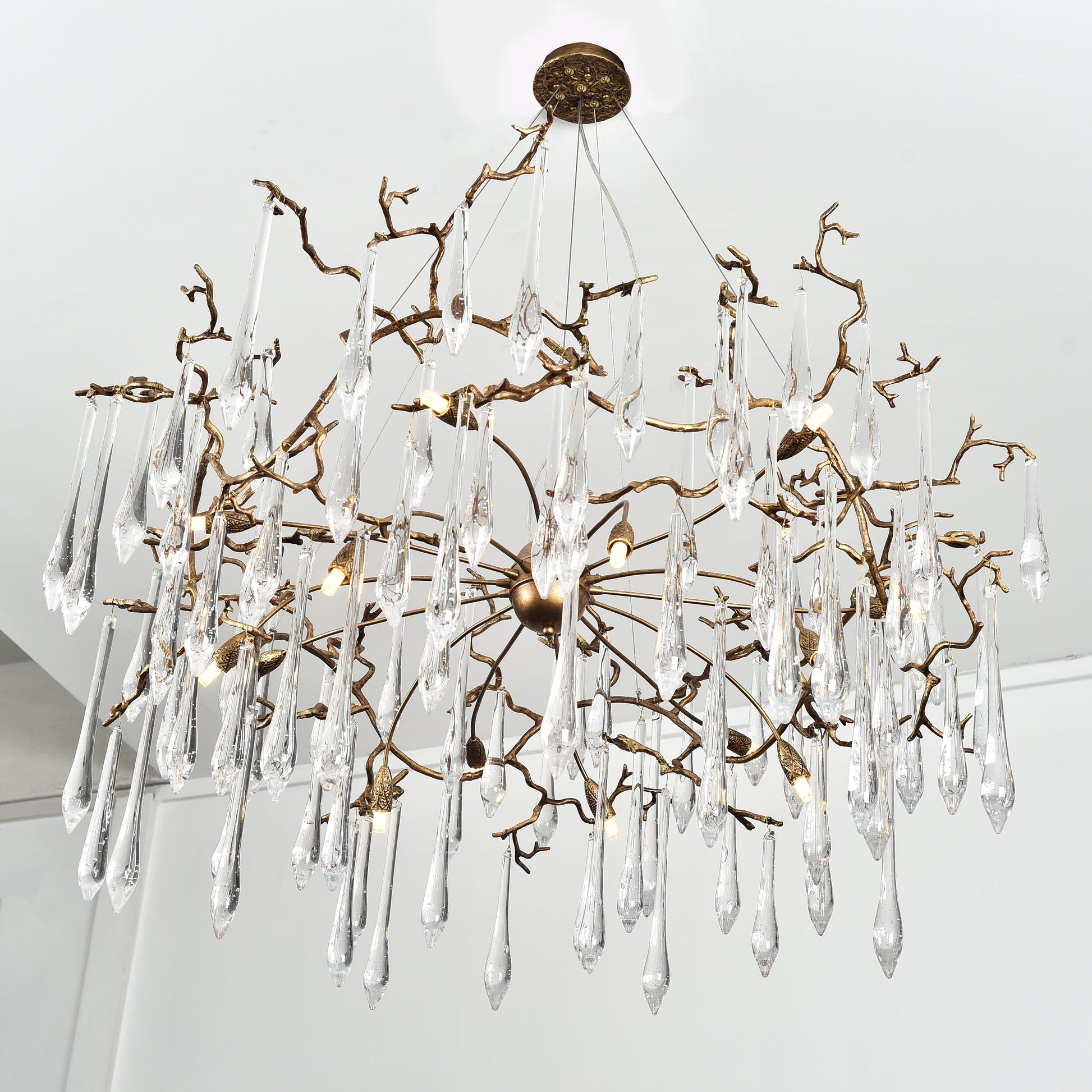 Dawn Teardrop Branch Brass Round Chandelier - 26" diameterClear GlassTrivellolab