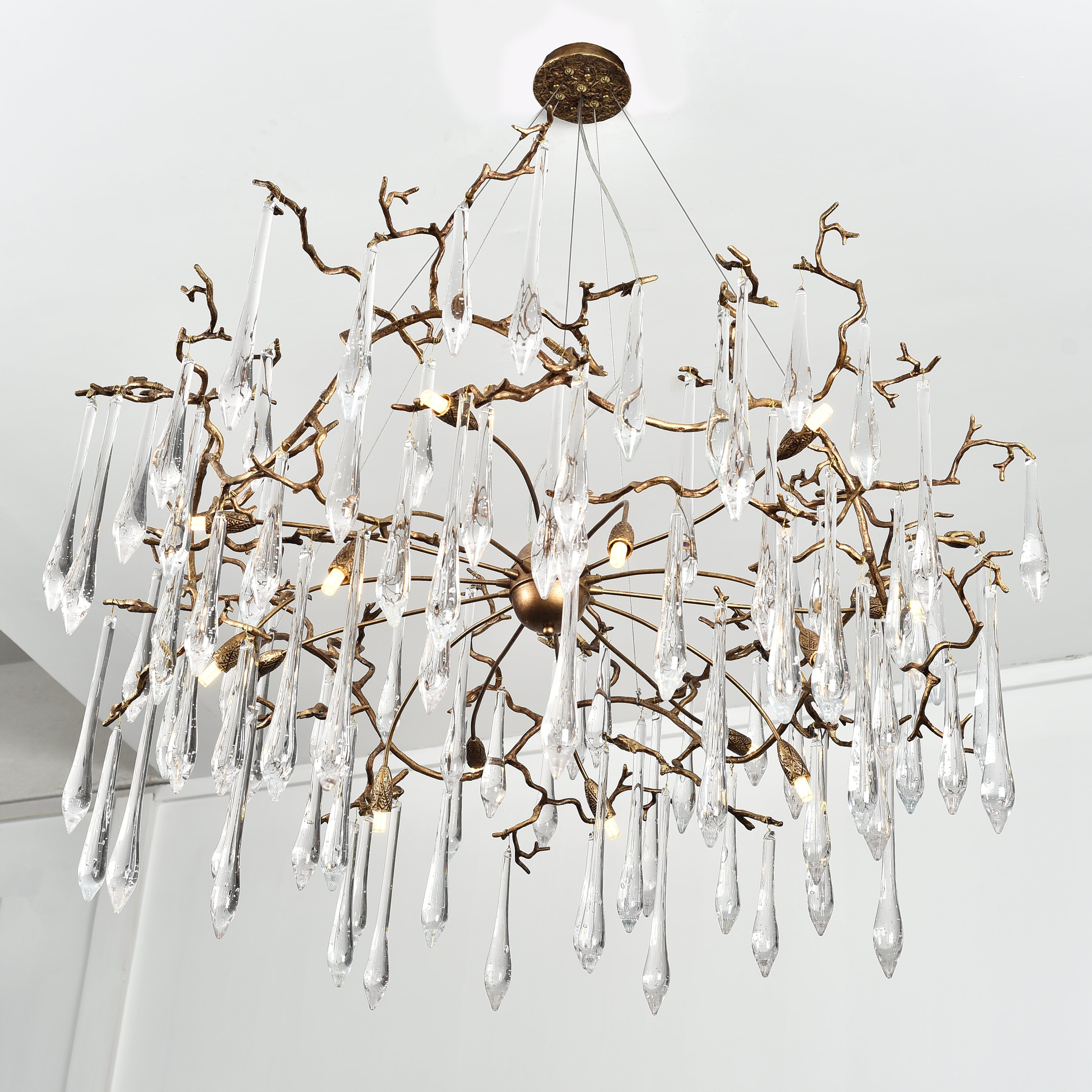 Dawn Teardrop Branch Brass Round Chandelier - 26" diameterClear GlassTrivellolab