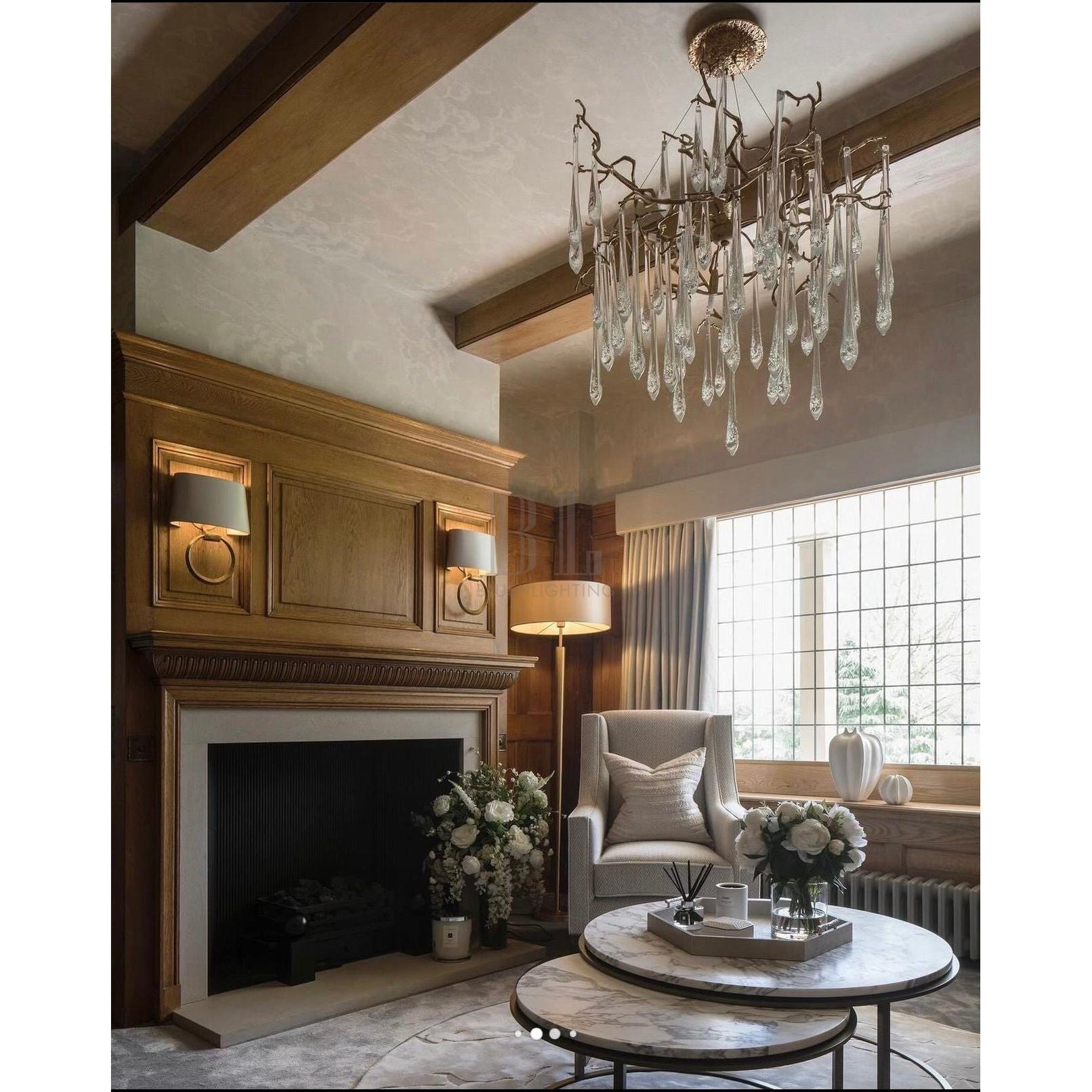 Dawn Teardrop Branch Brass Round Chandelier - 26" diameterClear GlassTrivellolab