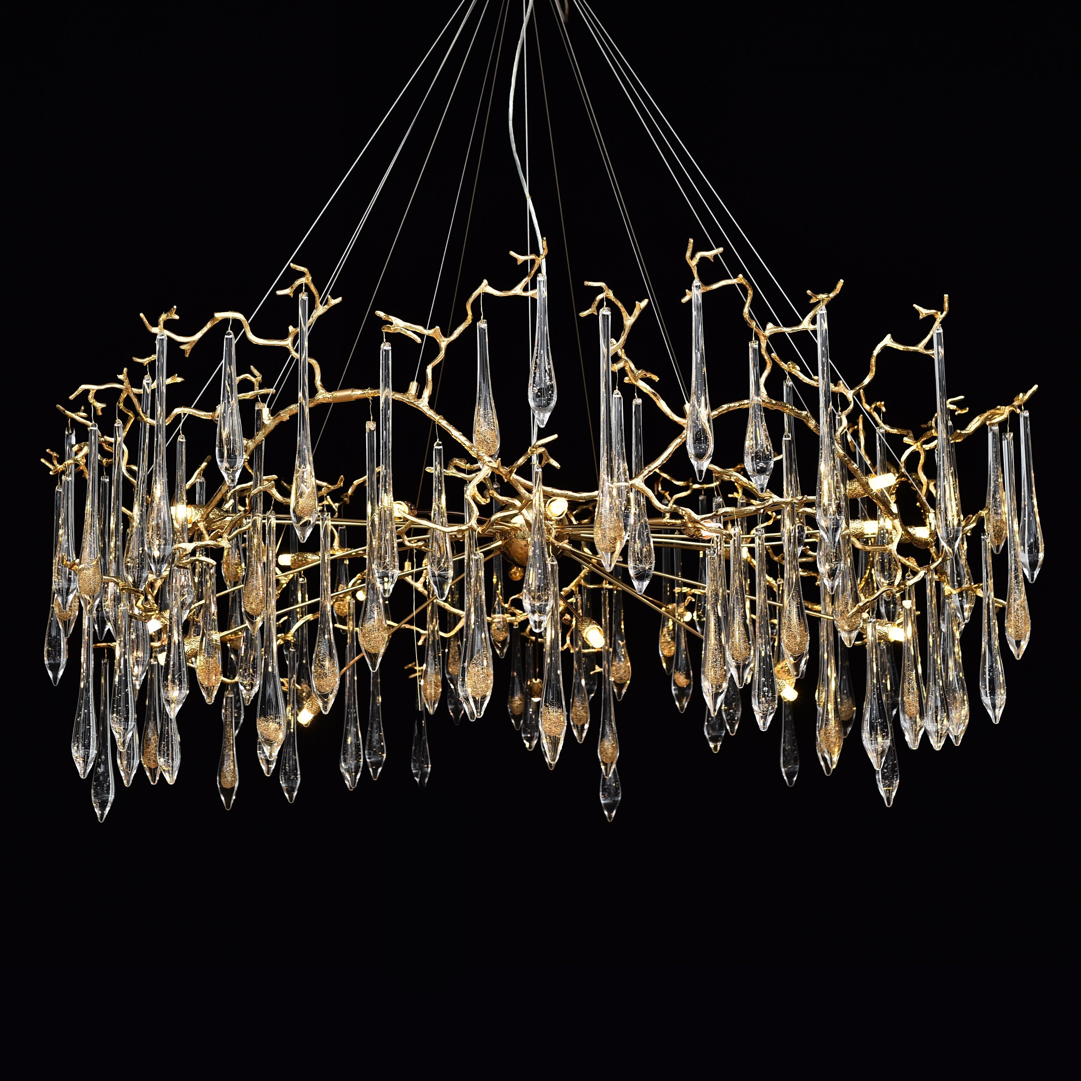 Dawn Teardrop Branch Brass Round Chandelier - 26" diameterClear GlassTrivellolab