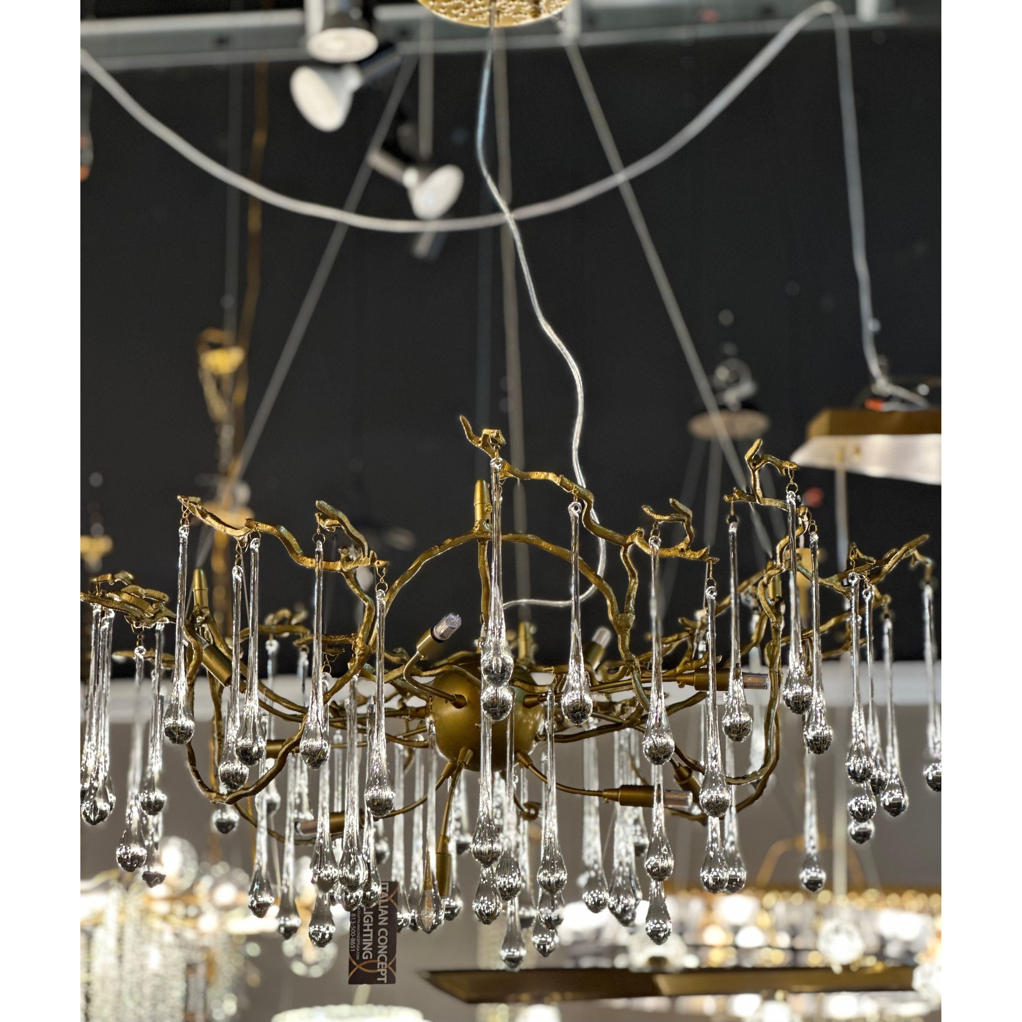 Dawn Teardrop Branch Brass Round Chandelier - 26" diameterClear GlassTrivellolab