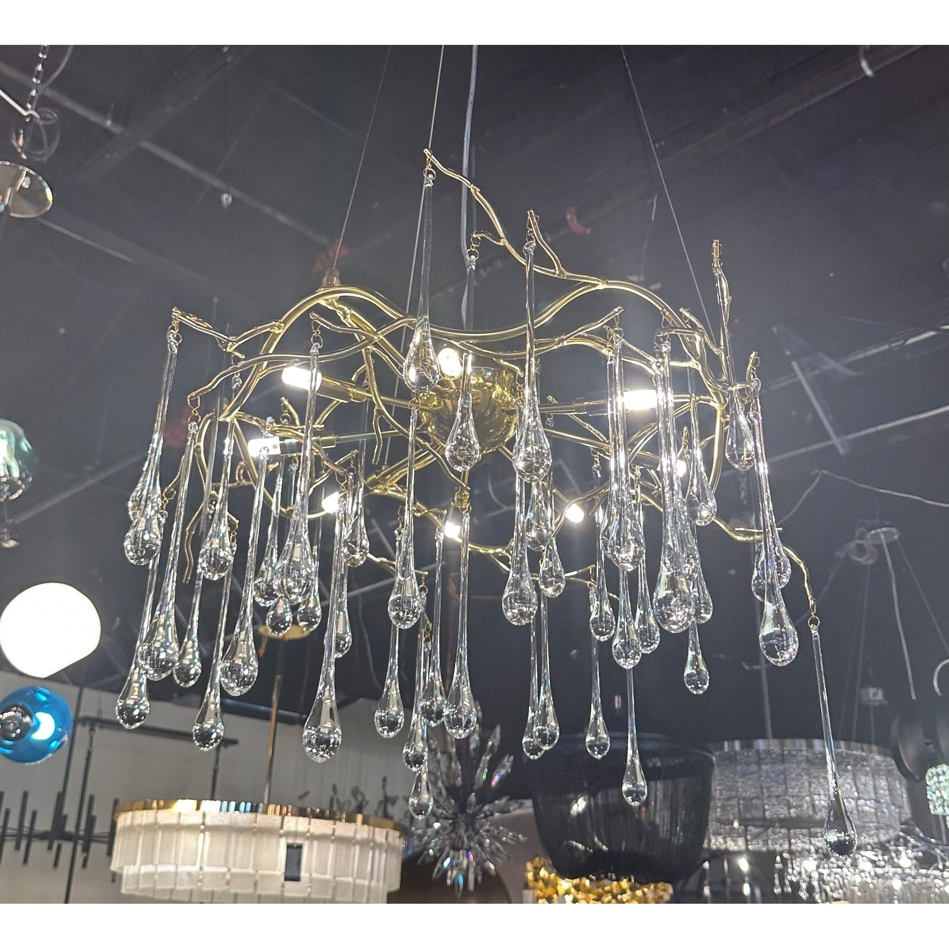 Dawn Teardrop Branch Brass Round Chandelier - 26" diameterClear GlassTrivellolab