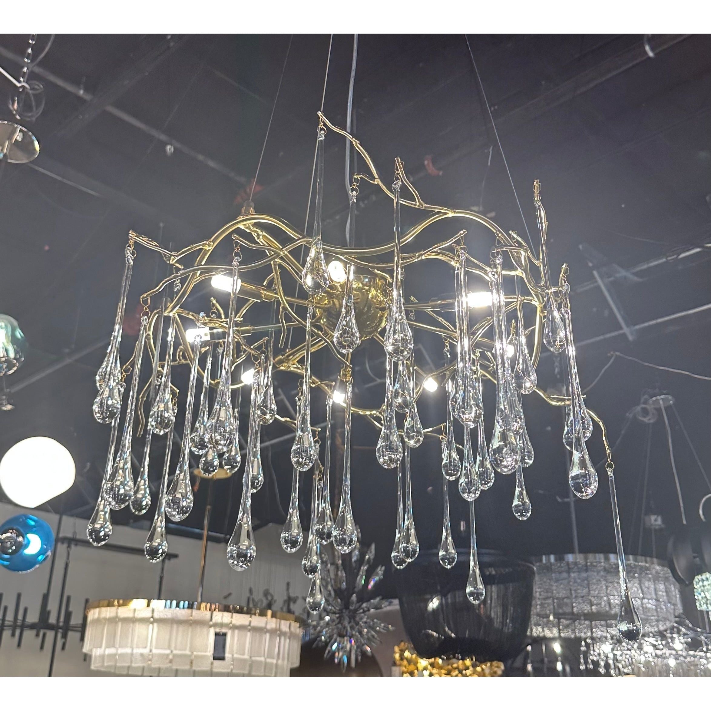 Dawn Teardrop Branch Brass Round Chandelier - 26" diameterClear GlassTrivellolab