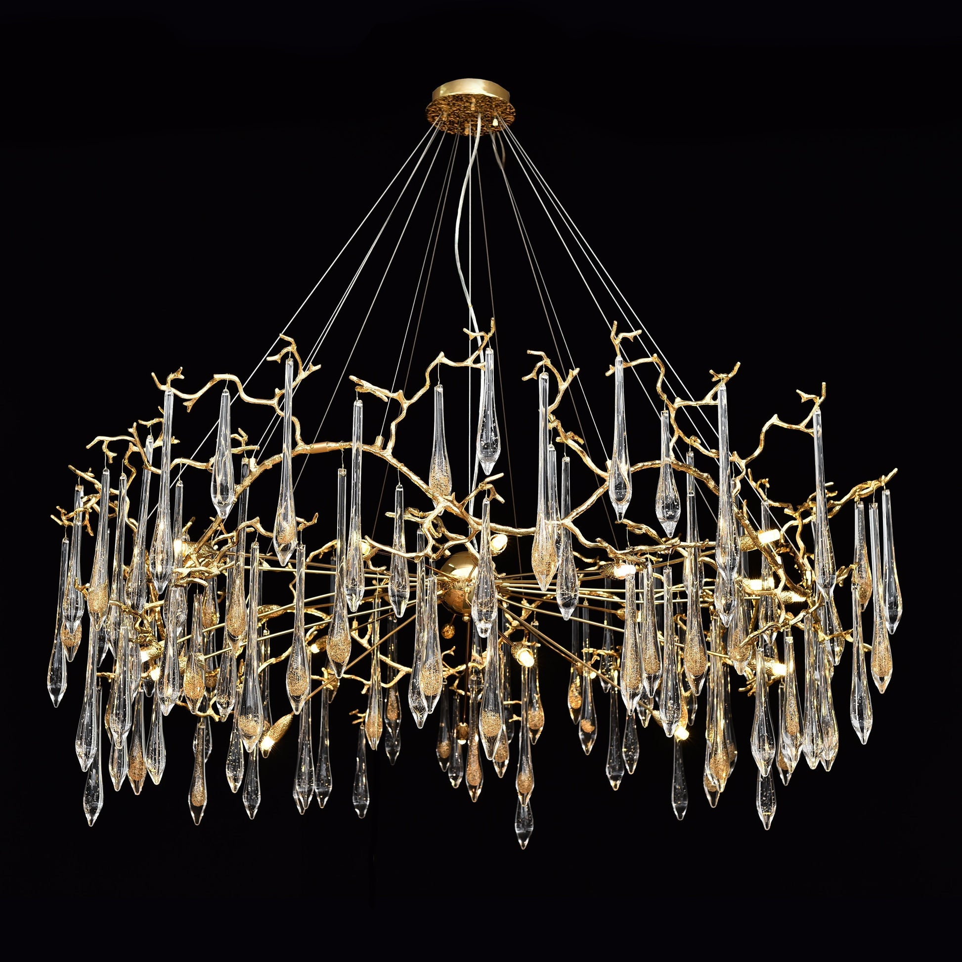 Dawn Teardrop Branch Brass Round Chandelier - 26" diameterClear GlassTrivellolab