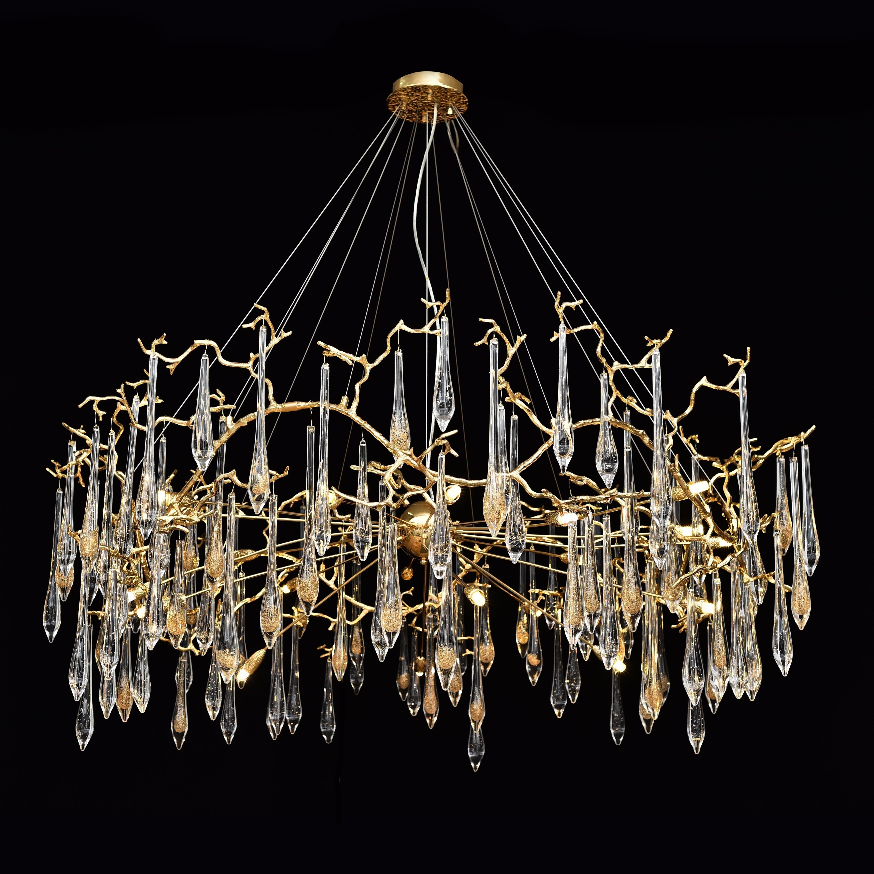 Dawn Teardrop Branch Brass Round Chandelier - 26" diameterClear GlassTrivellolab
