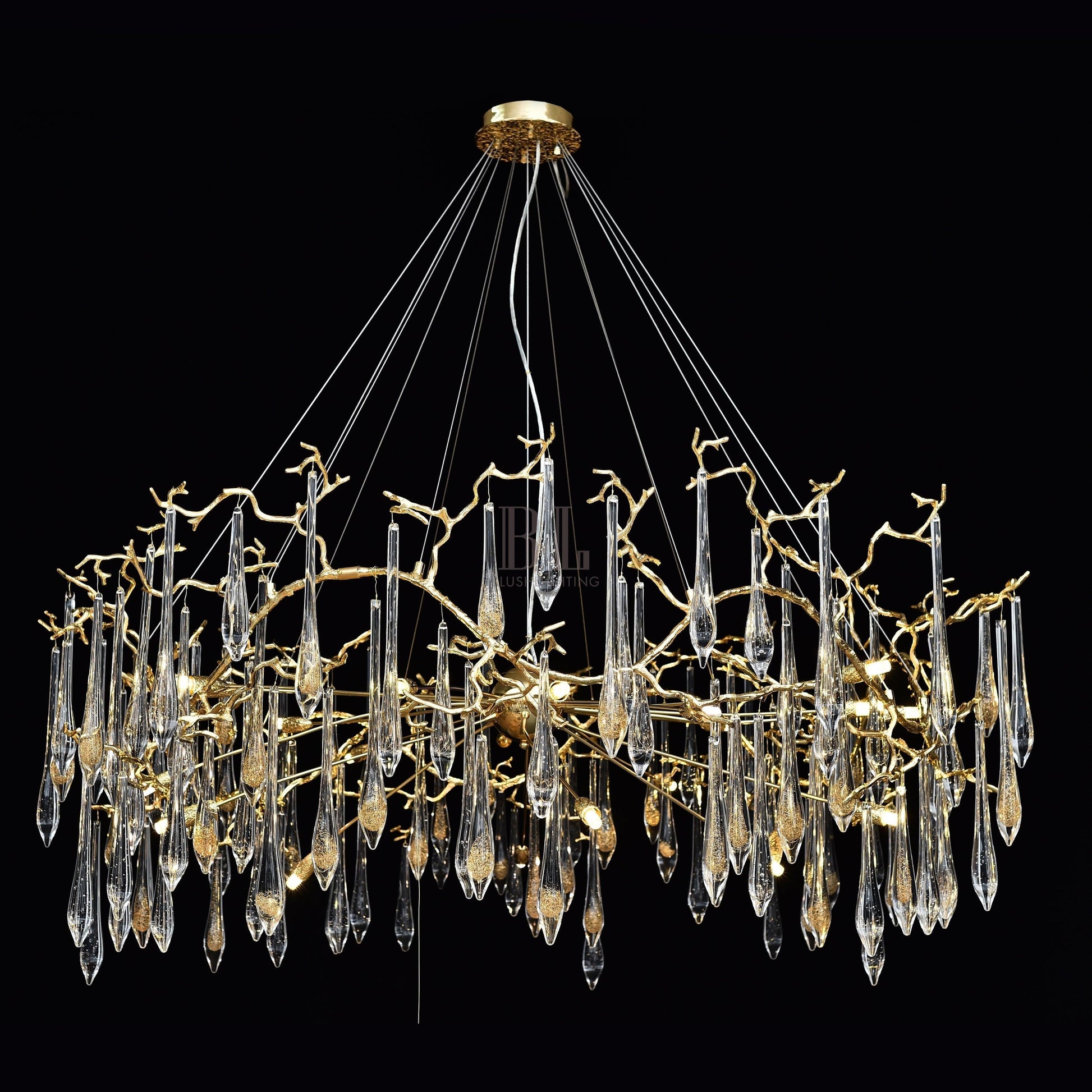 Dawn Teardrop Branch Brass Round Chandelier - 26" diameterClear GlassTrivellolab