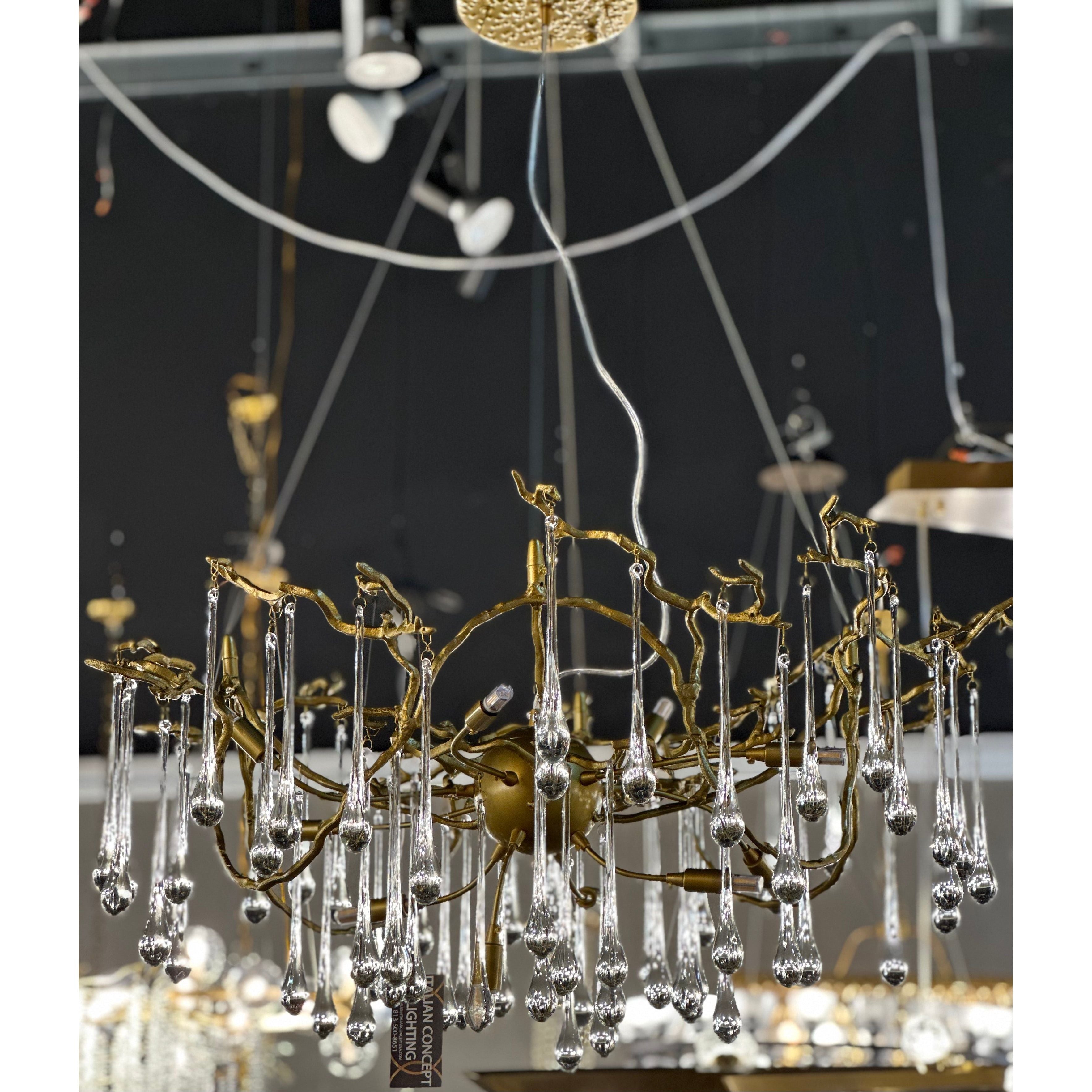 Dawn Teardrop Branch Brass Round Chandelier - 26" diameterClear GlassTrivellolab