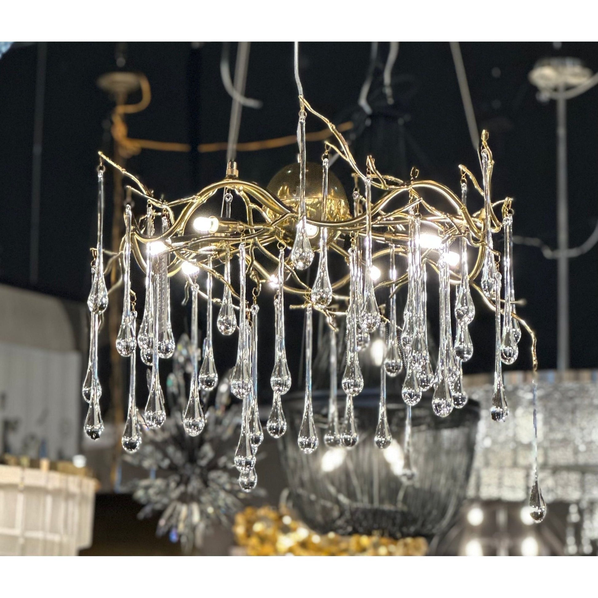 Dawn Teardrop Branch Brass Round Chandelier - 26" diameterClear GlassTrivellolab