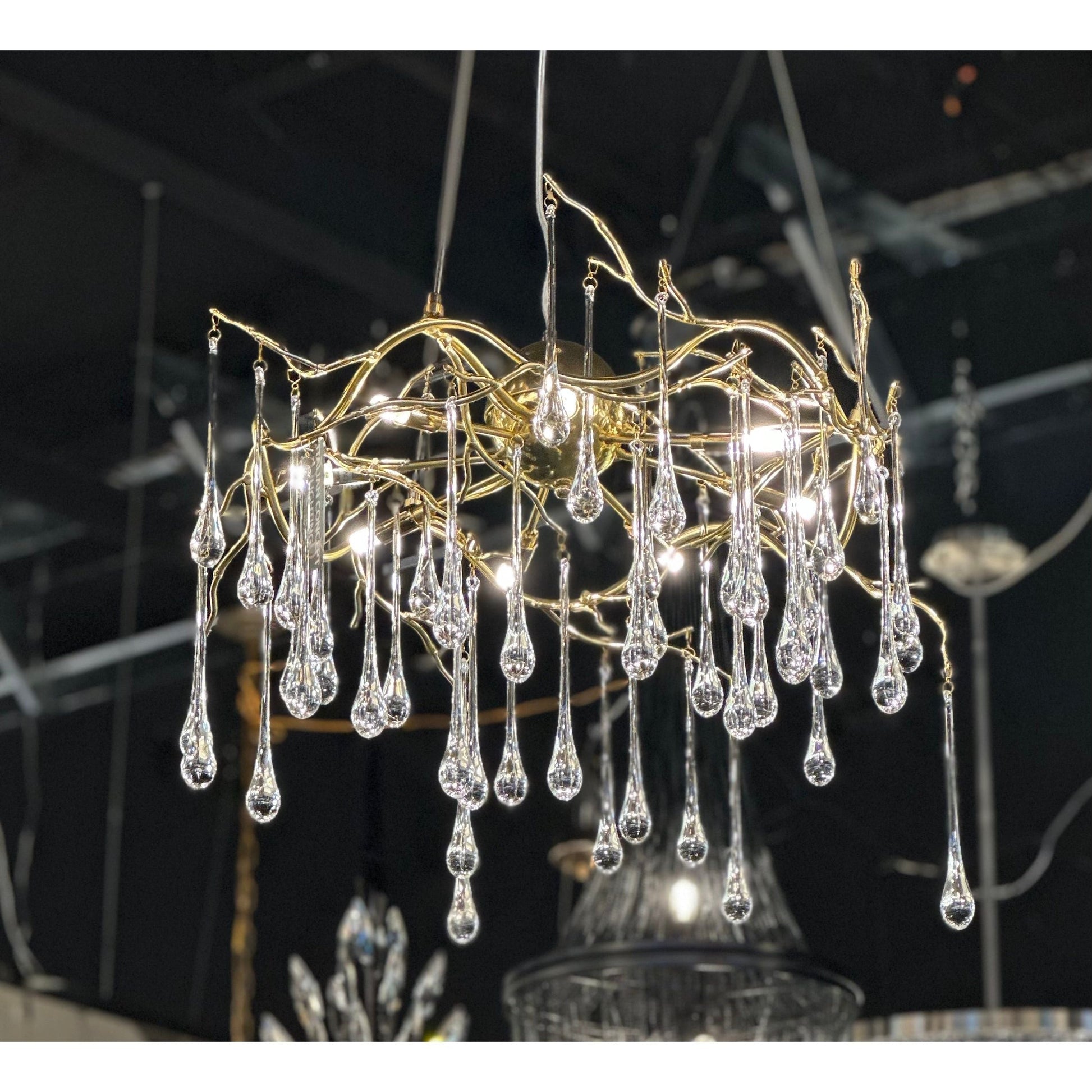 Dawn Teardrop Branch Brass Round Chandelier - 26" diameterClear GlassTrivellolab