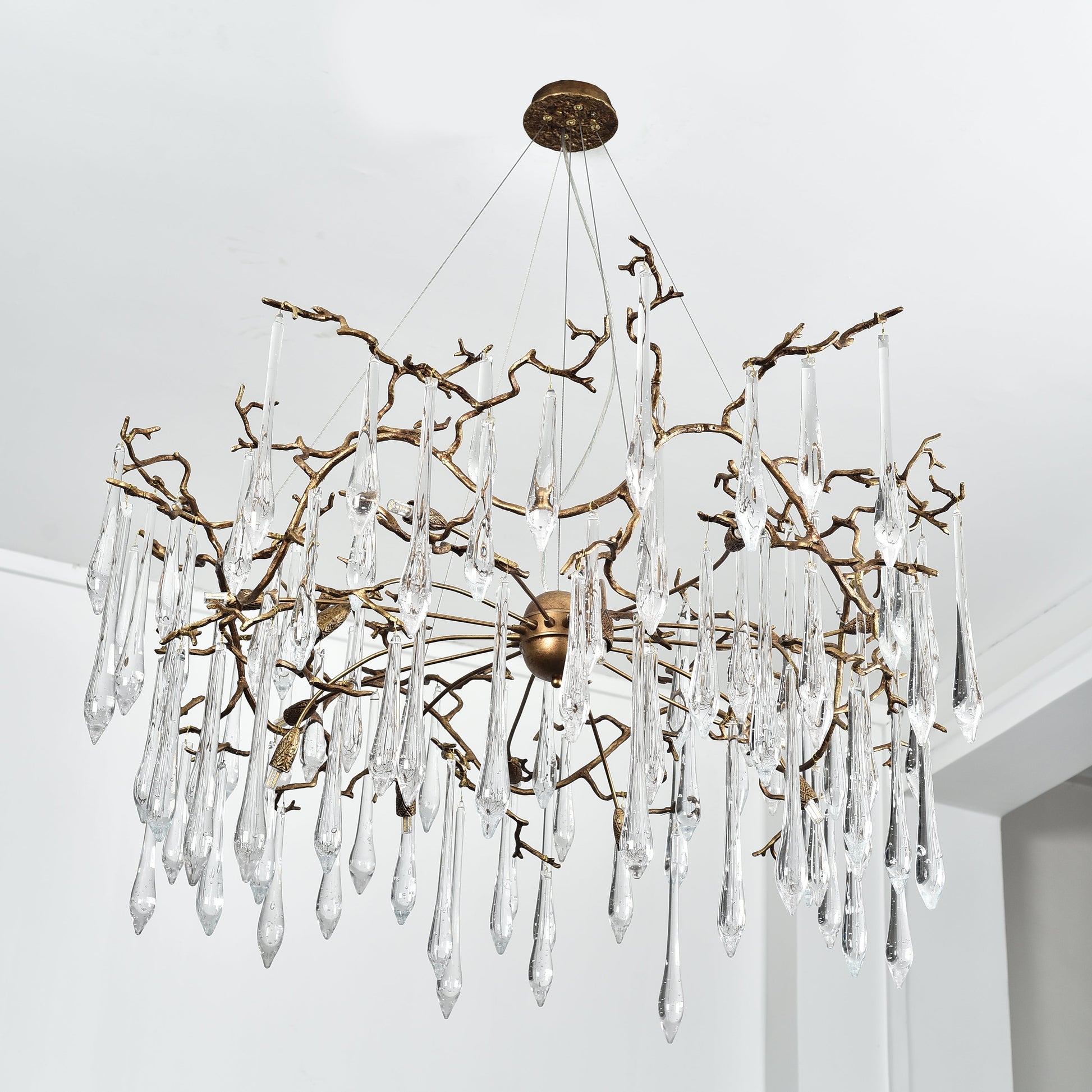 Dawn Teardrop Branch Brass Round Chandelier - 26" diameterClear GlassTrivellolab