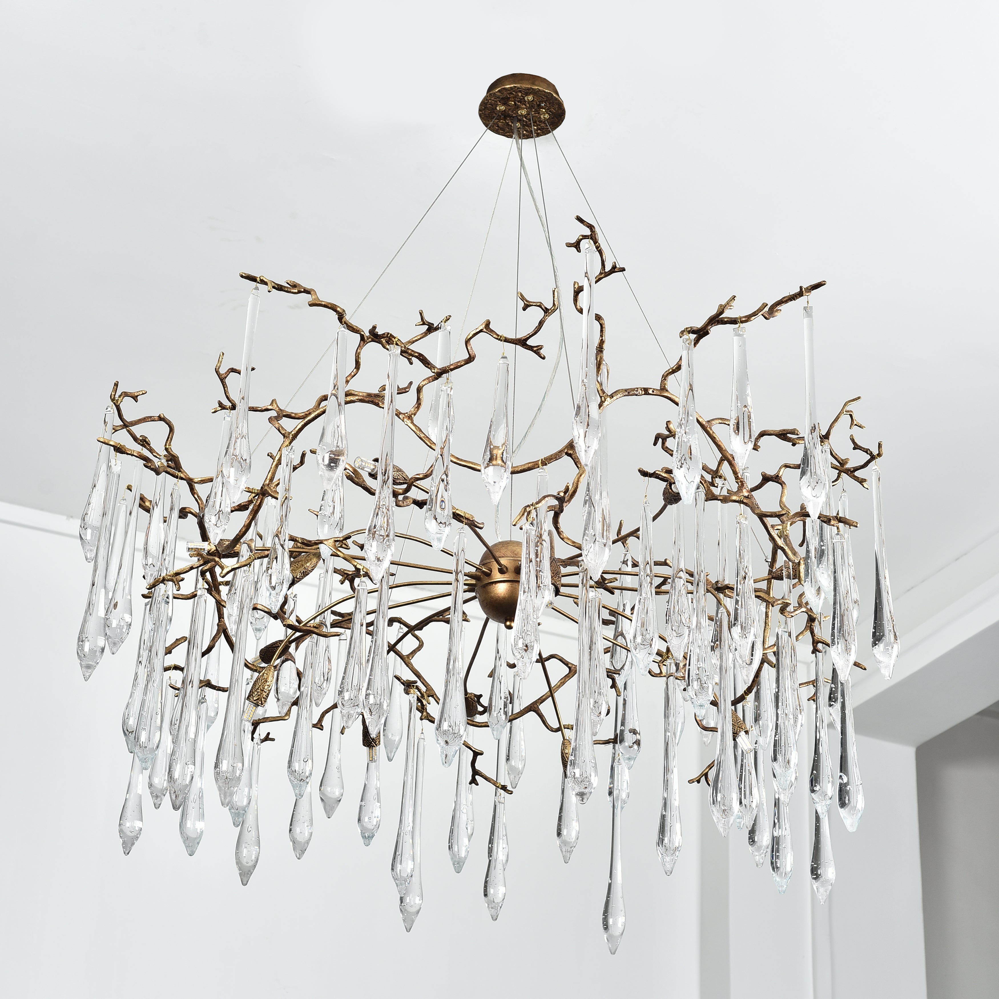 Dawn Teardrop Branch Brass Round Chandelier - 26" diameterClear GlassTrivellolab