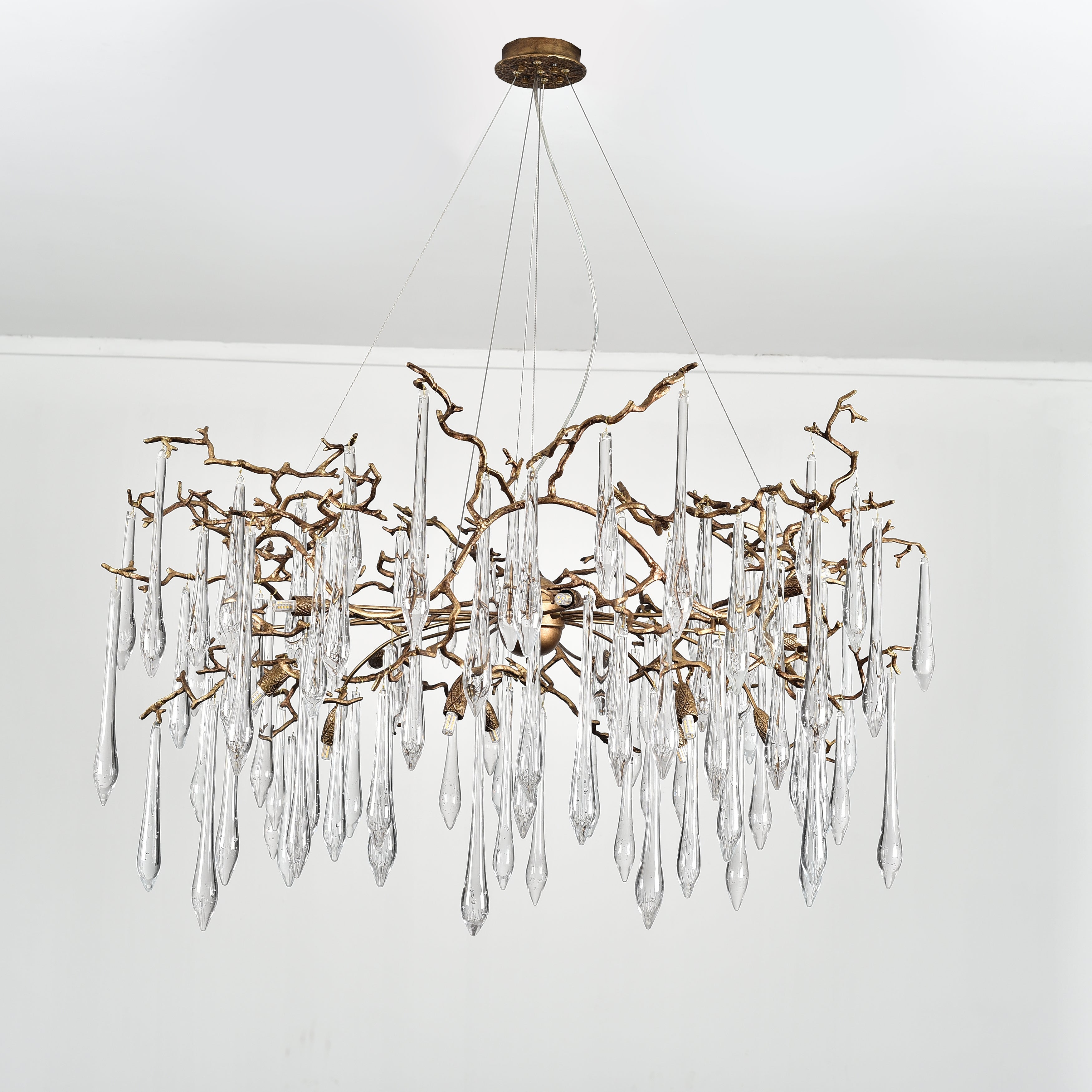 Dawn Teardrop Branch Brass Round Chandelier - 26" diameterClear GlassTrivellolab