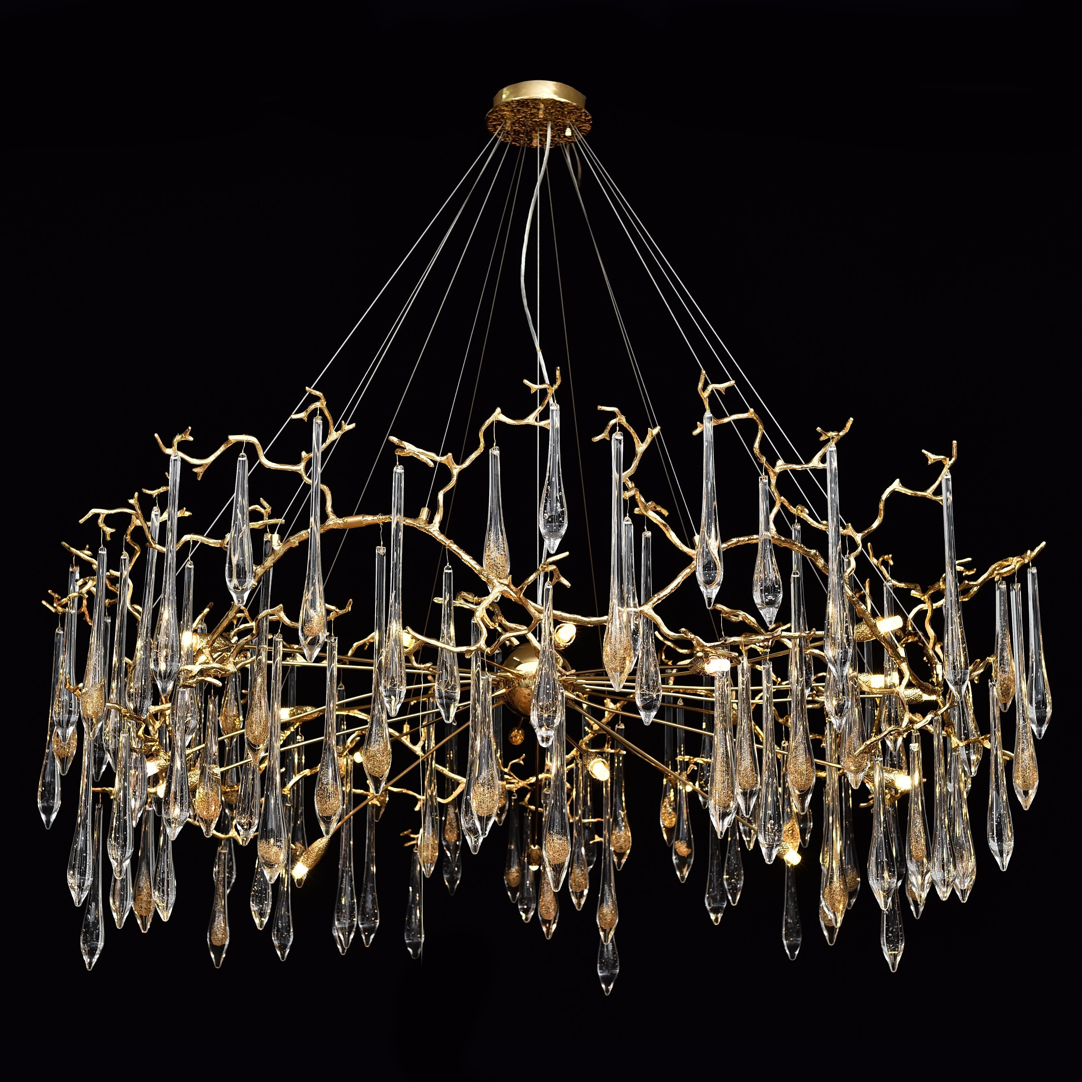 Dawn Teardrop Branch Brass Round Chandelier - 26" diameterClear GlassTrivellolab