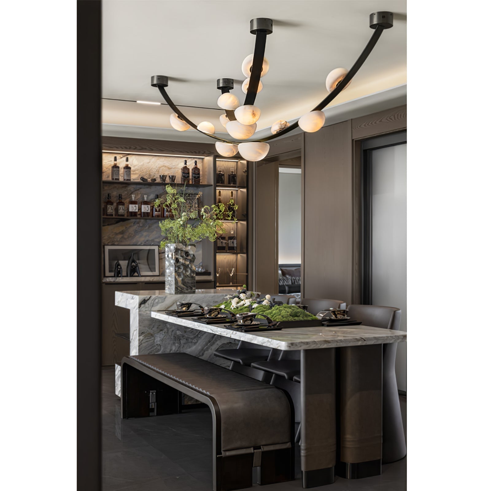 Dew Drops Alabaster Chandelier - L 188cm x H 120cm / L 74″ x H 47.2″Black & WhiteWarm LightTrivellolab