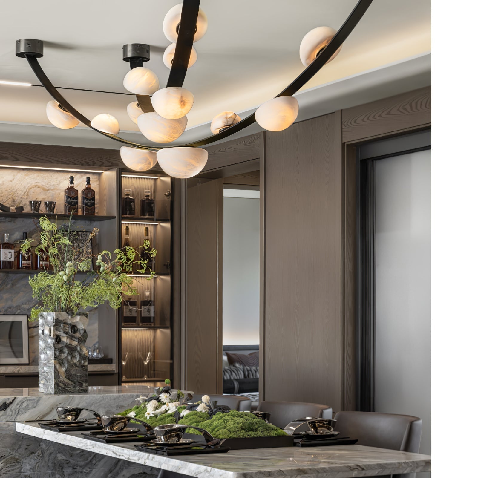 Dew Drops Alabaster Chandelier - L 188cm x H 120cm / L 74″ x H 47.2″Black & WhiteWarm LightTrivellolab