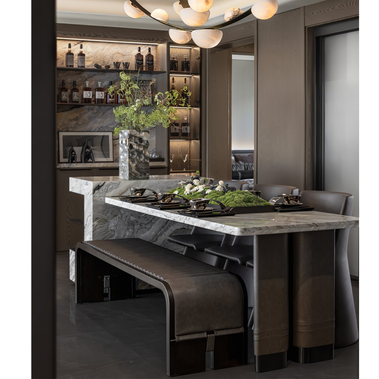 Dew Drops Alabaster Chandelier - L 188cm x H 120cm / L 74″ x H 47.2″Black & WhiteWarm LightTrivellolab