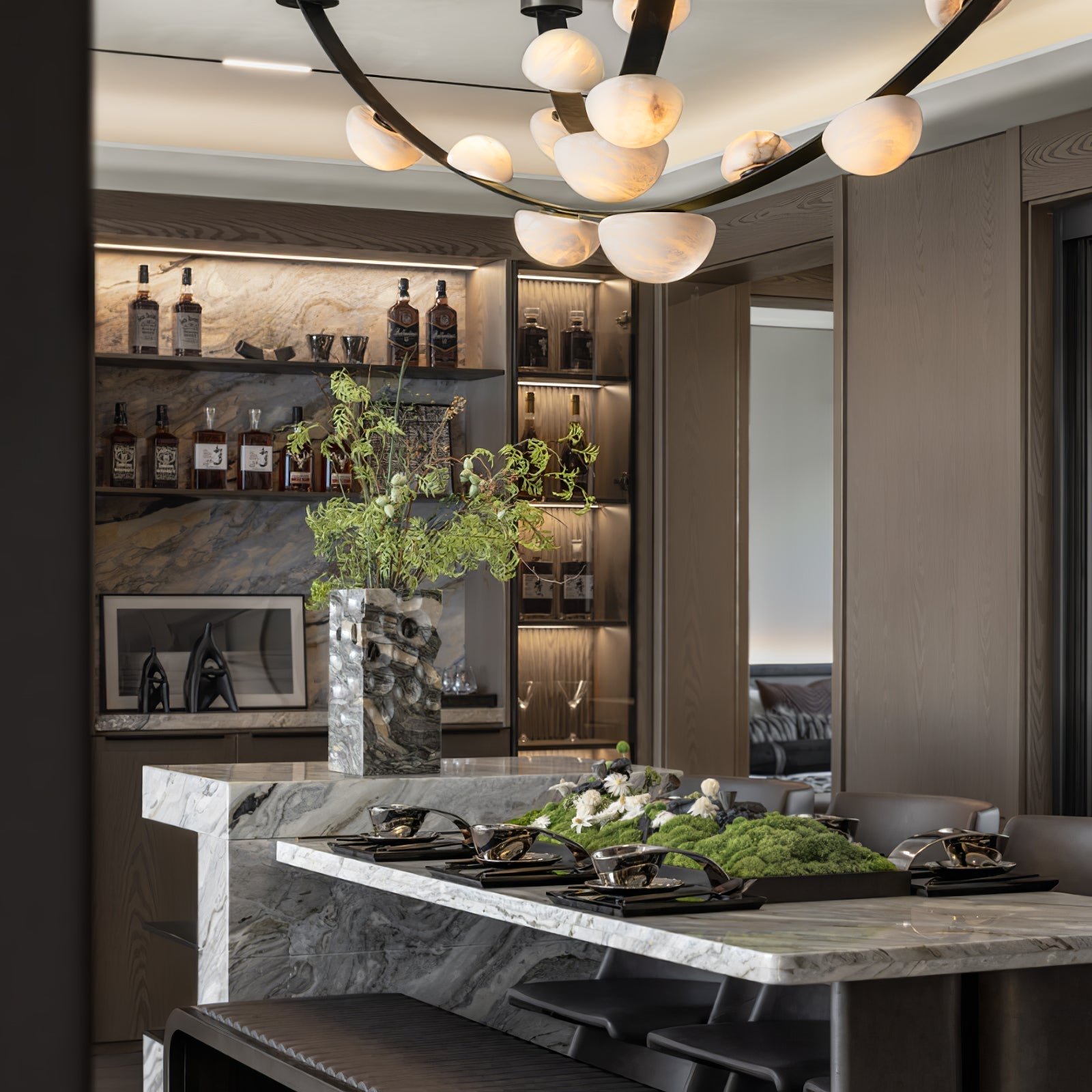 Dew Drops Alabaster Chandelier - L 188cm x H 120cm / L 74″ x H 47.2″Black & WhiteWarm LightTrivellolab