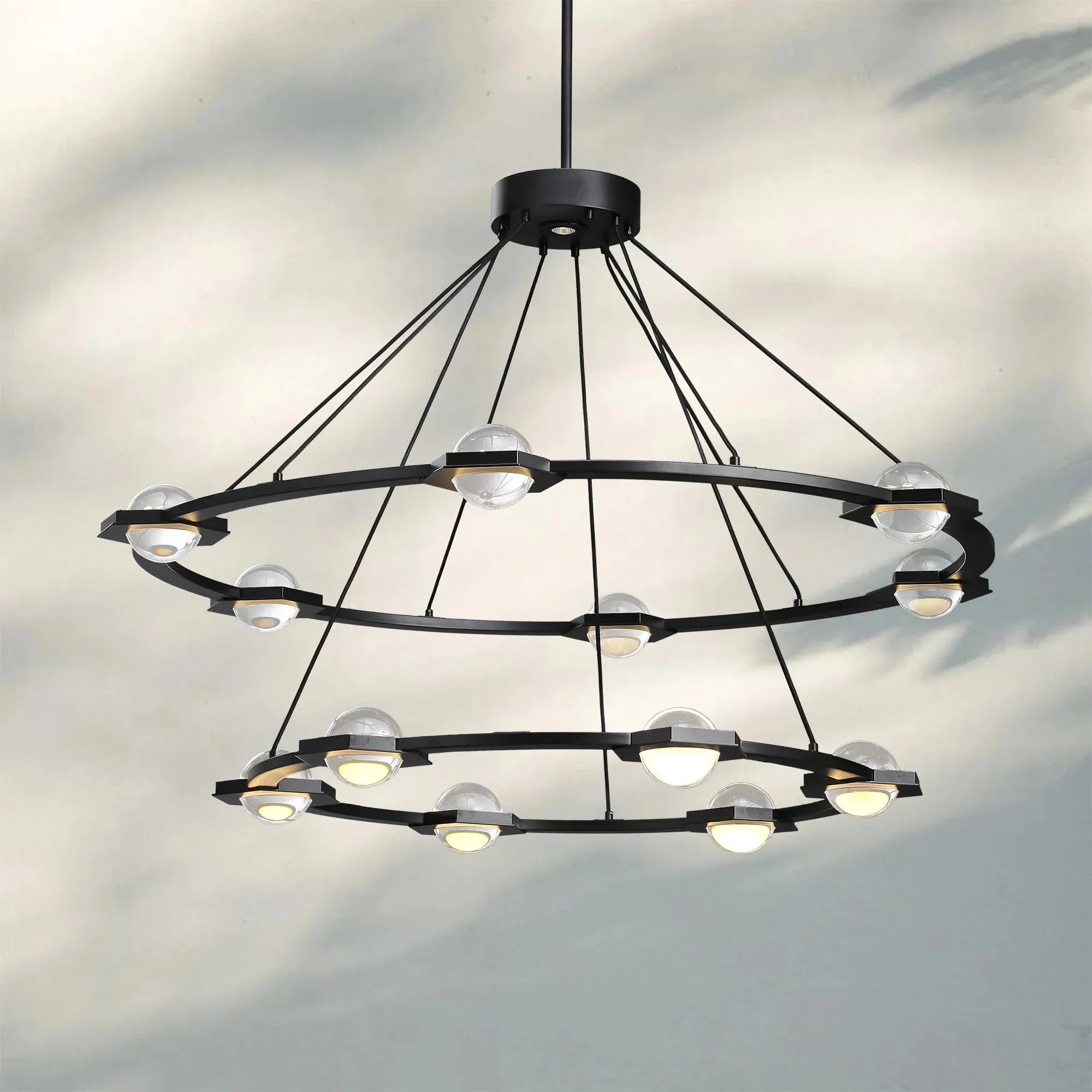 Eclatent 2-Tier Round Chandelier 48" 60"-48'' 2-Tier Round-Matte Black-